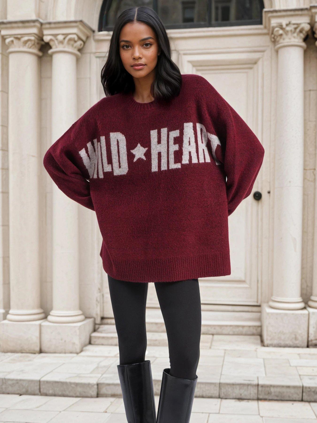 undefined Hatty Wild Heart Overszied Jumper - Red