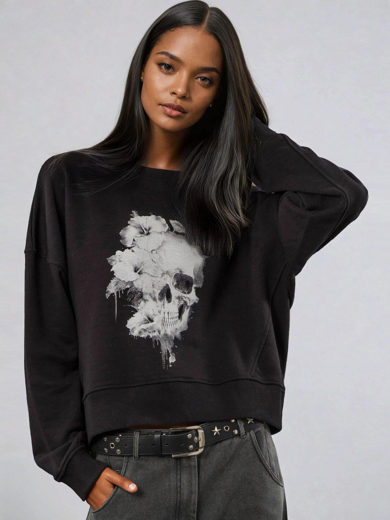 Religion Flora Batwing Graphic Sweatshirt - Black