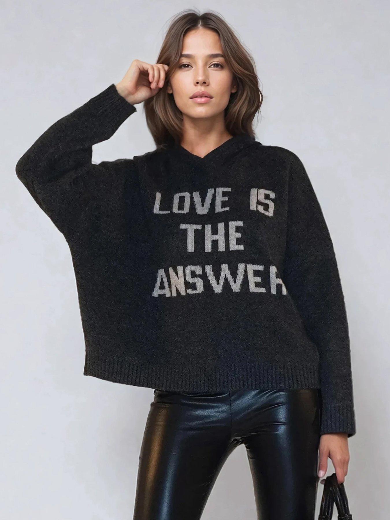 Religion Courtney Slogan Soft Yarn Hoody Jumper - Grey