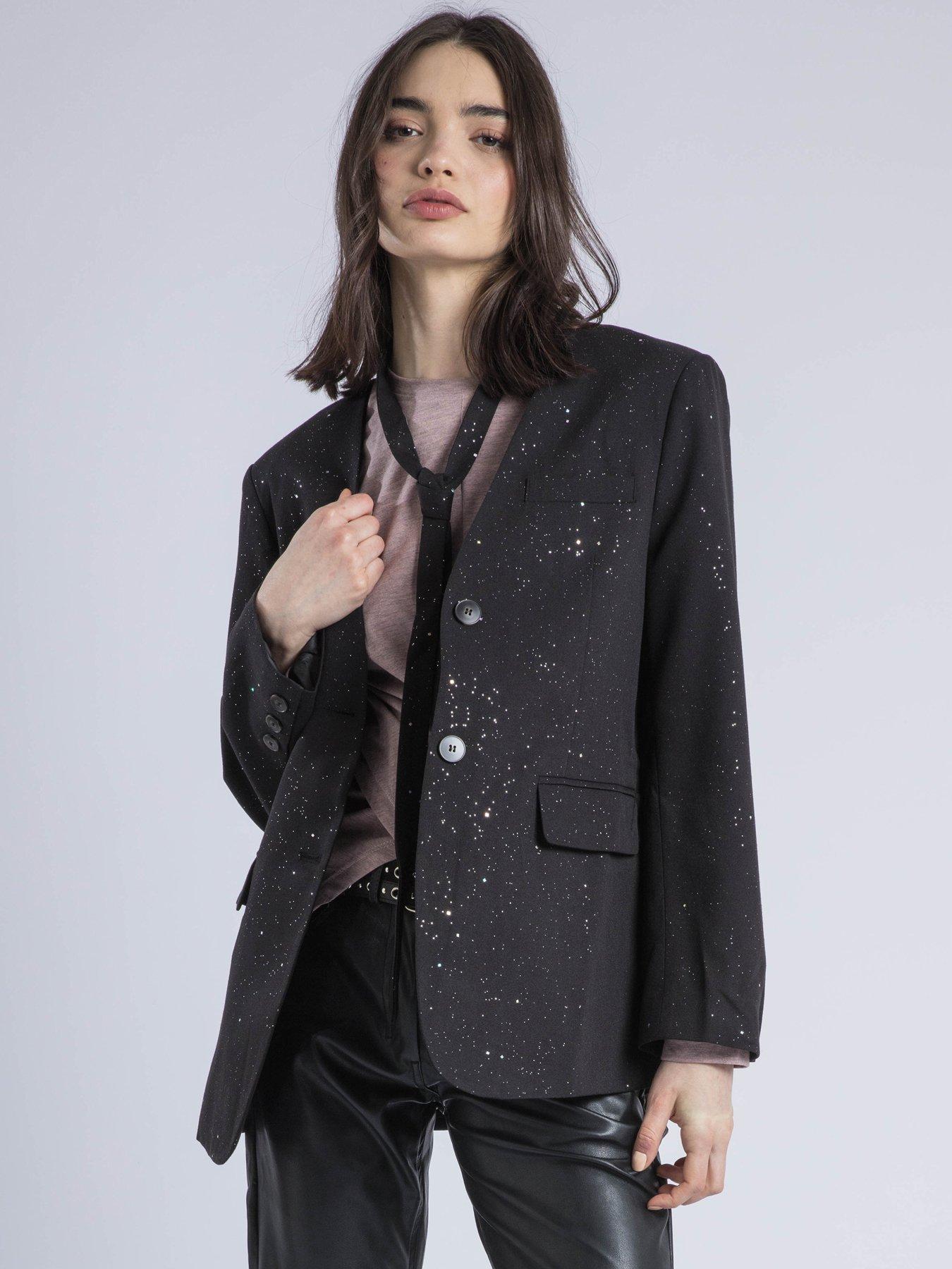 undefined Emily Collarless Foil Tie Blazer - Black