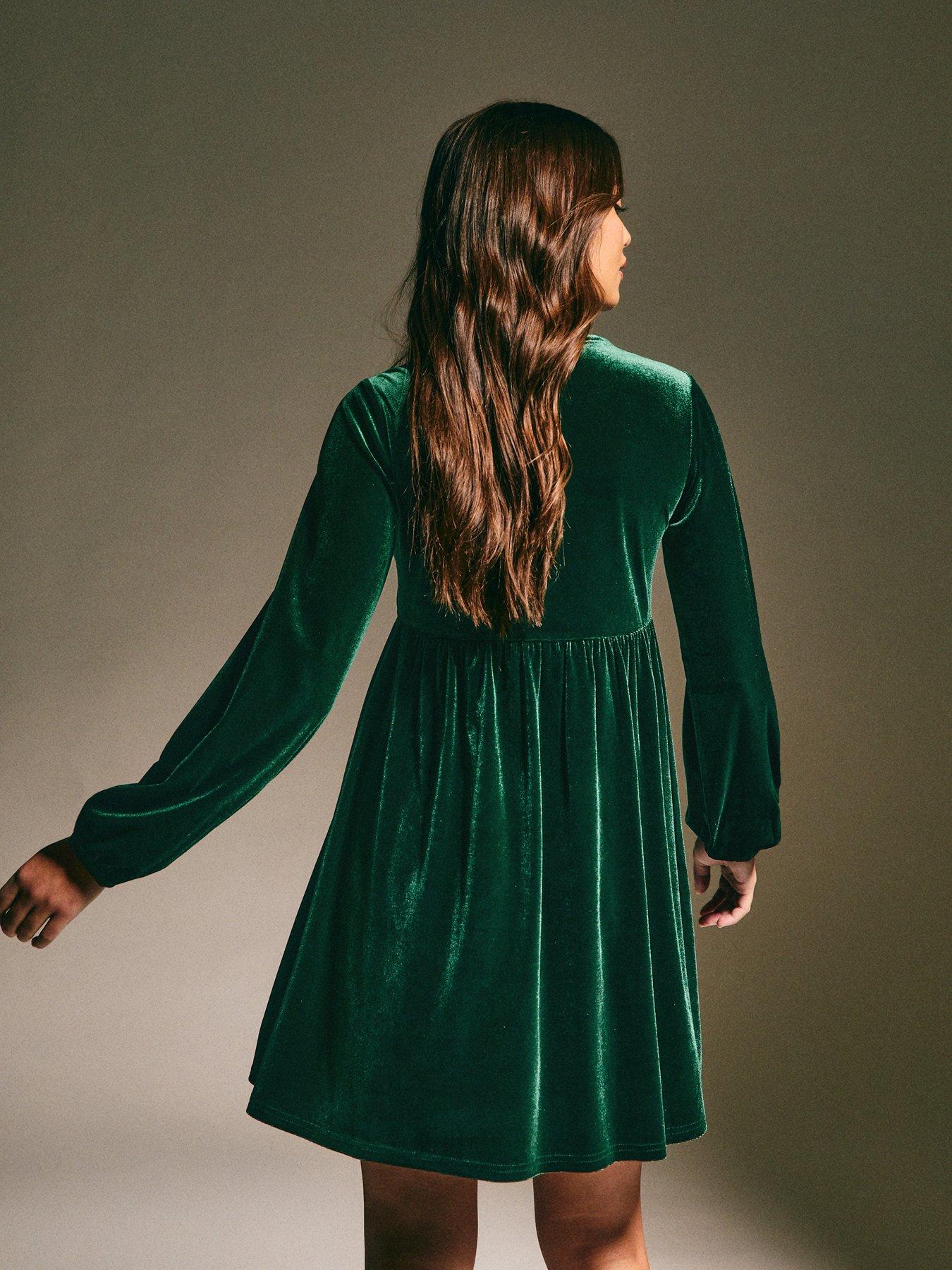 New Look Dark Green Velvet Smock Mini Dress | Very