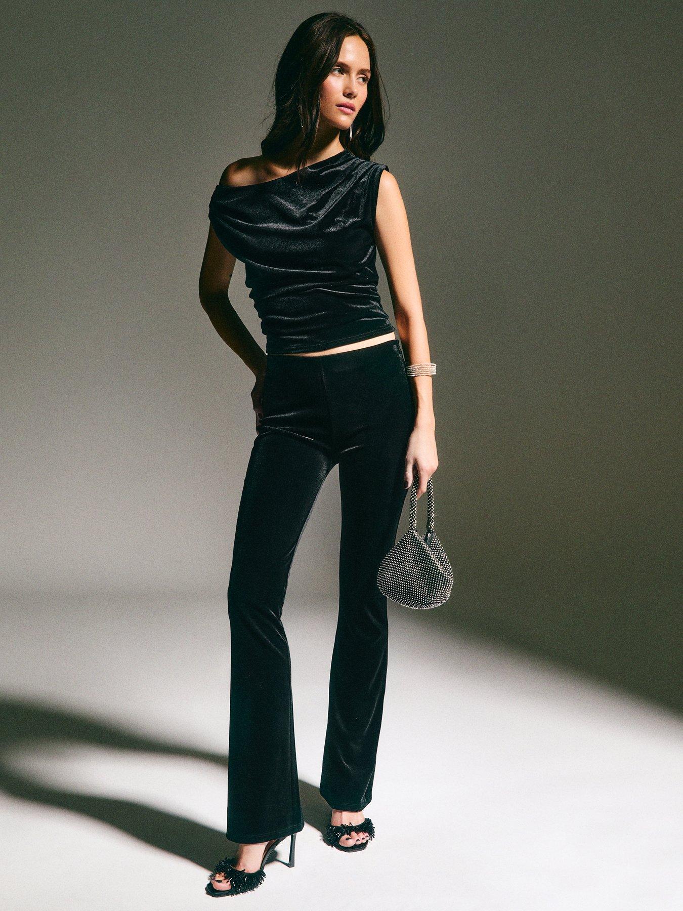 New Look Black Velvet Flared Trousers