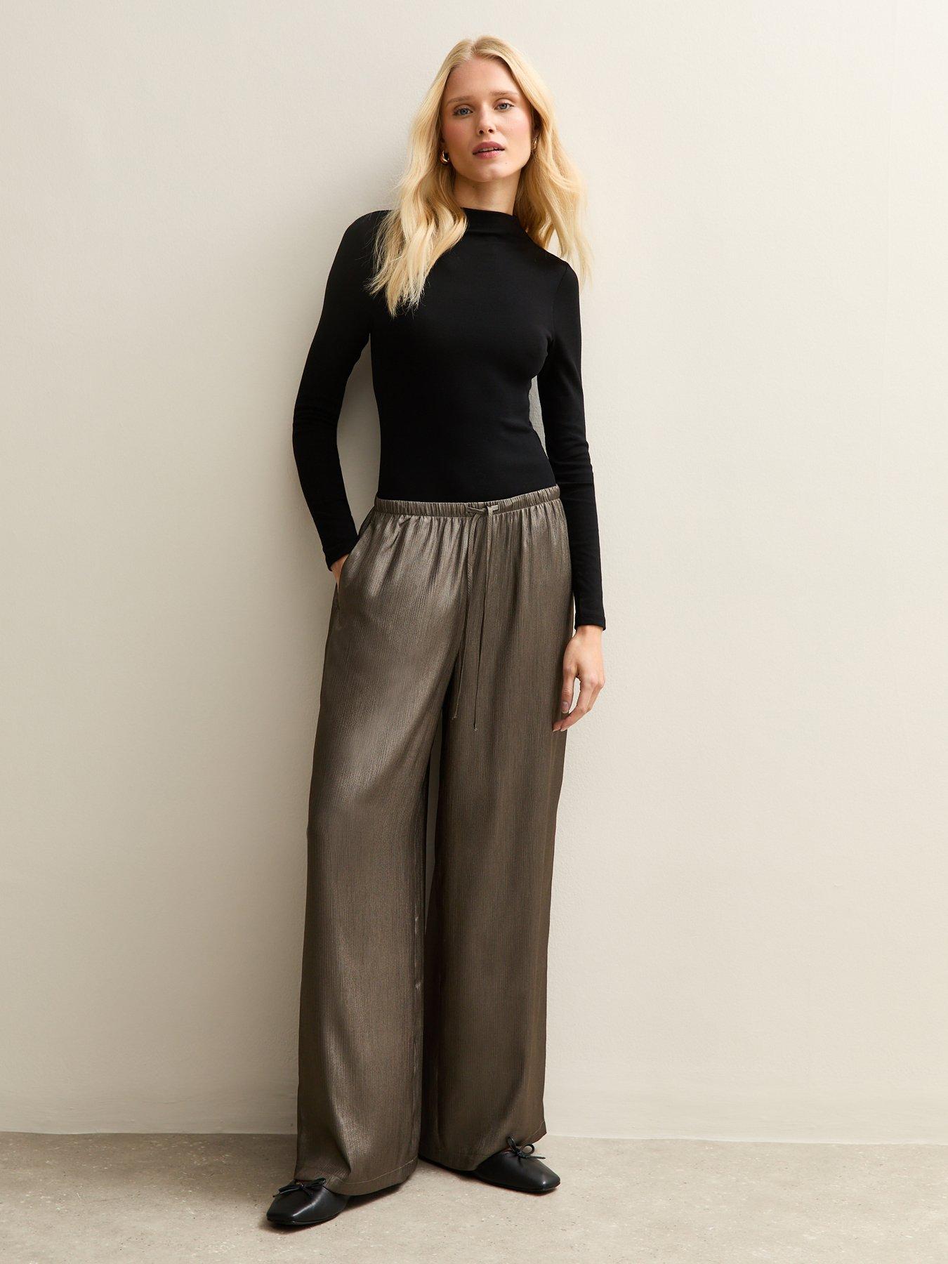 New Look Silver Shimmer Textured Wide Leg Trousers