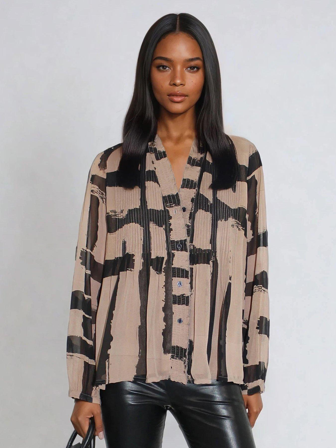 Religion Carolina Abstract Stripe Frill Collar Shirt - Brown