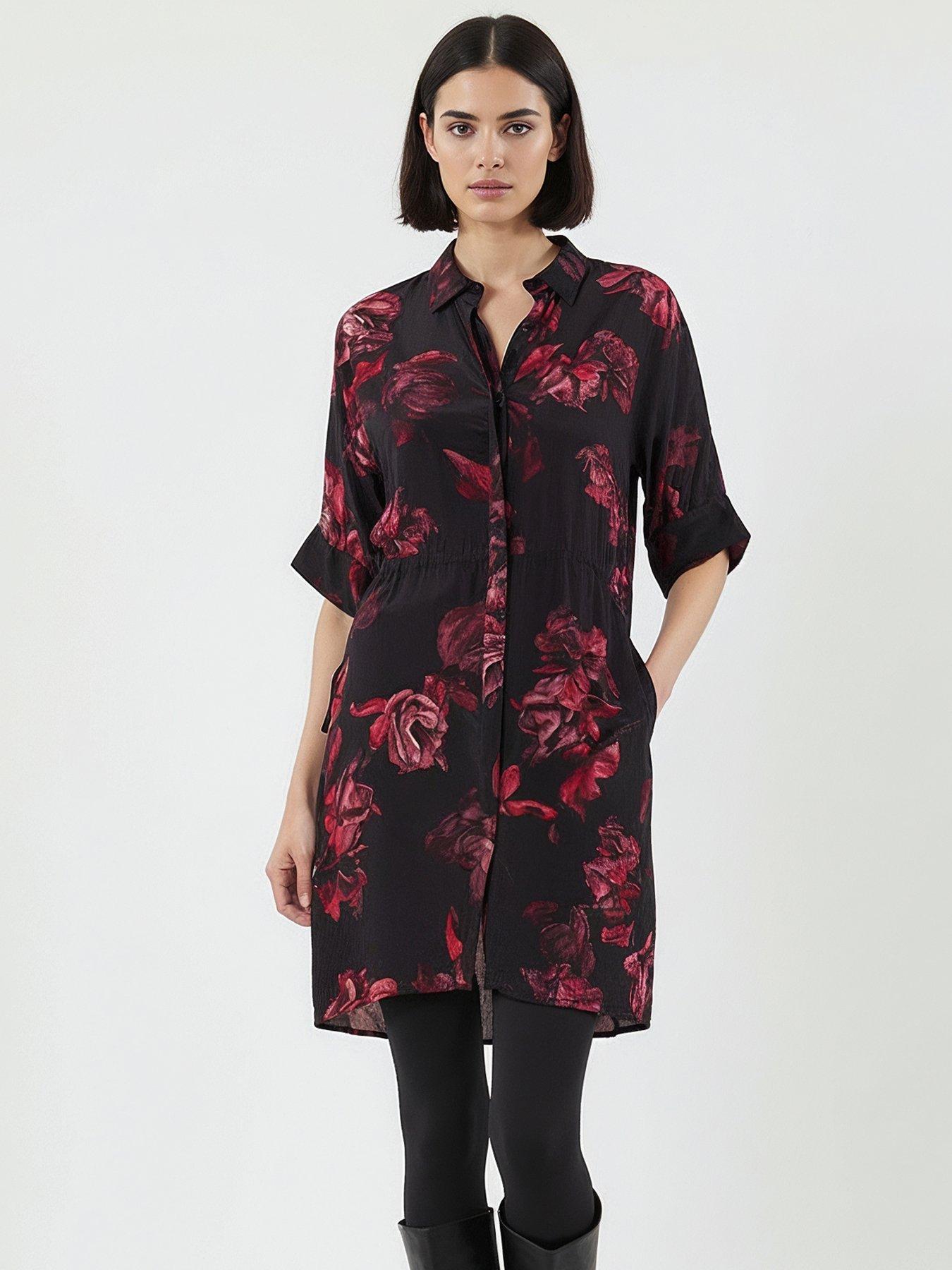 Religion Lola Oversized Floral Tie Waist Tunic Dress - Red