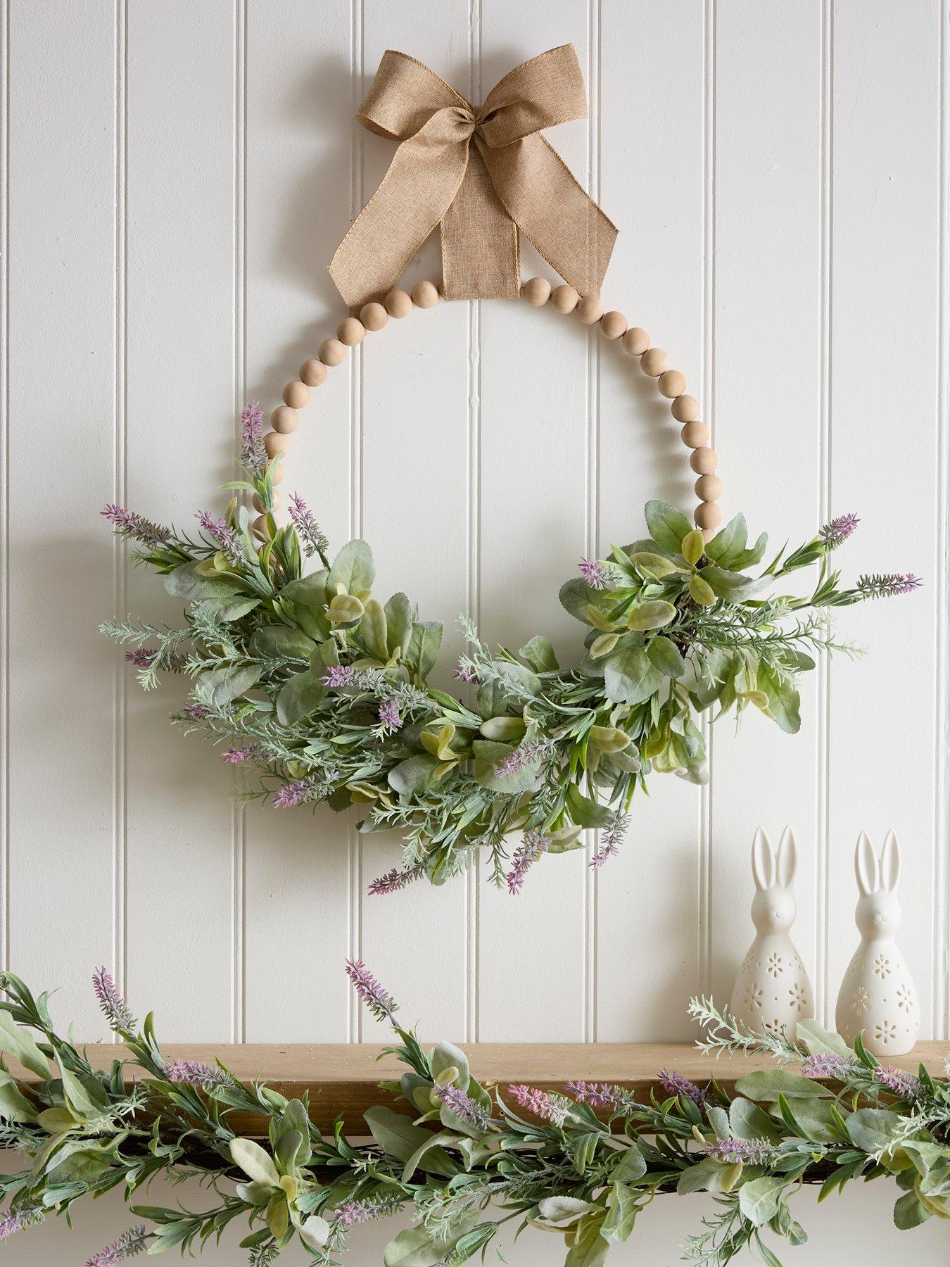 The Very Collection Wooden Bead Faux Lavender Wreath - 55cm