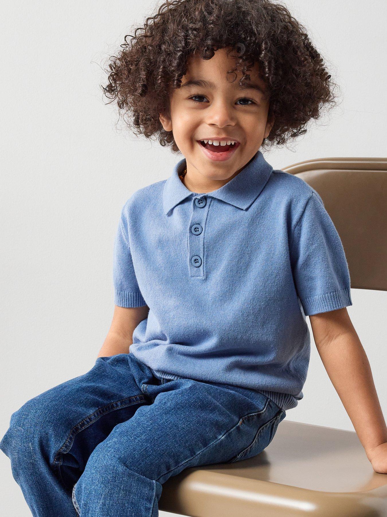 The Very Collection Boys Knitted Short Sleeve Polo Shirt - Blue