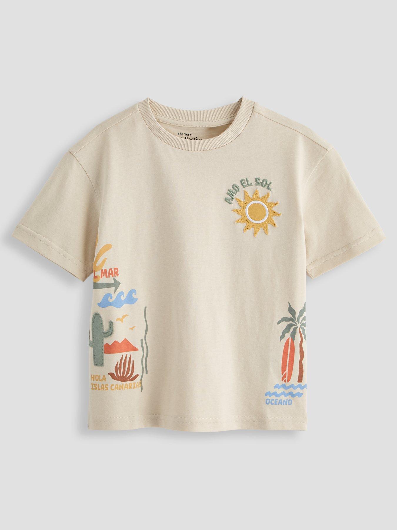 The Very Collection Boys Embroidered Cactus T-shirt - Beige