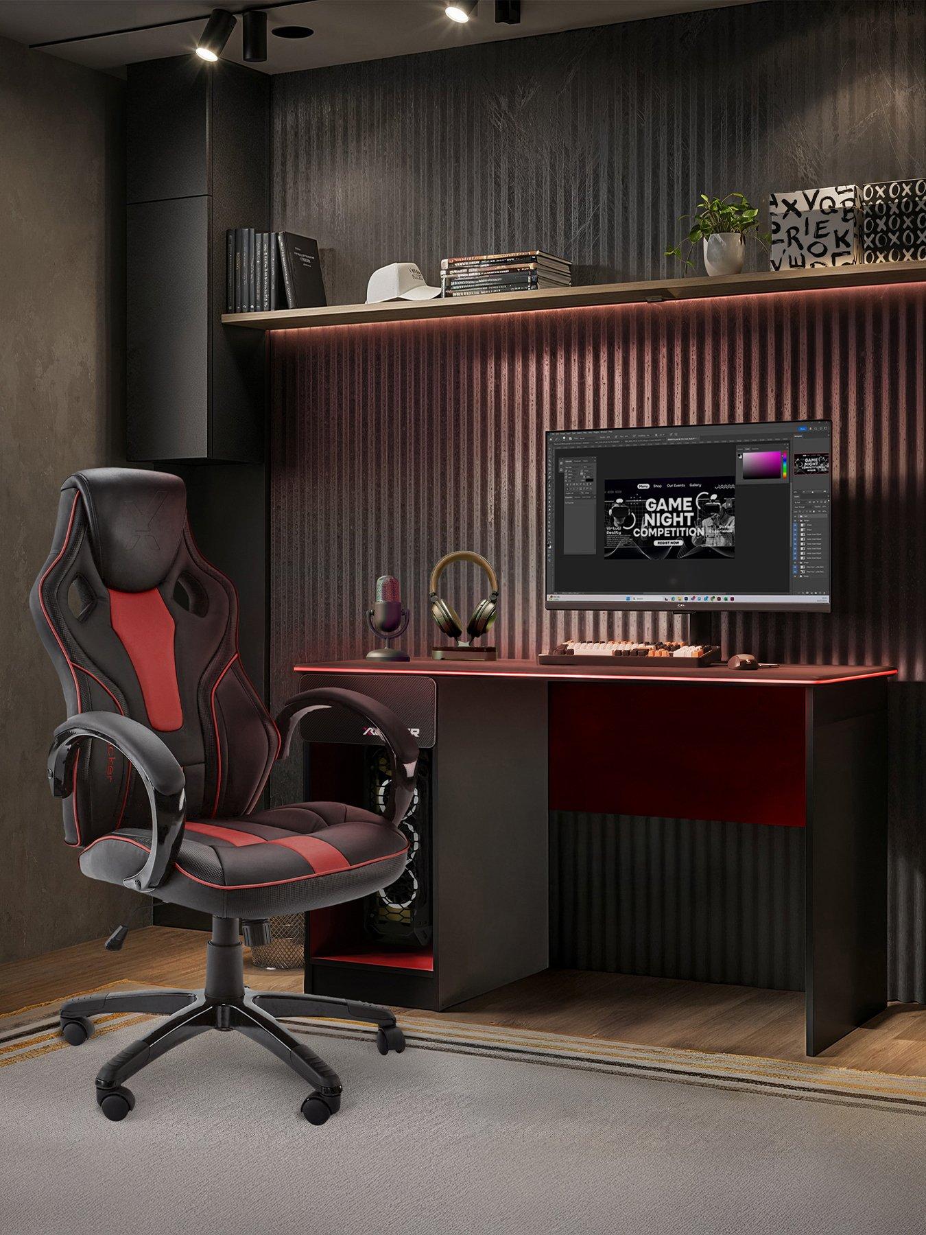 X Rocker X Rocker Gaming Bundle Carbon Tek LED Desk and Maverick Office Gaming Chair - Red
