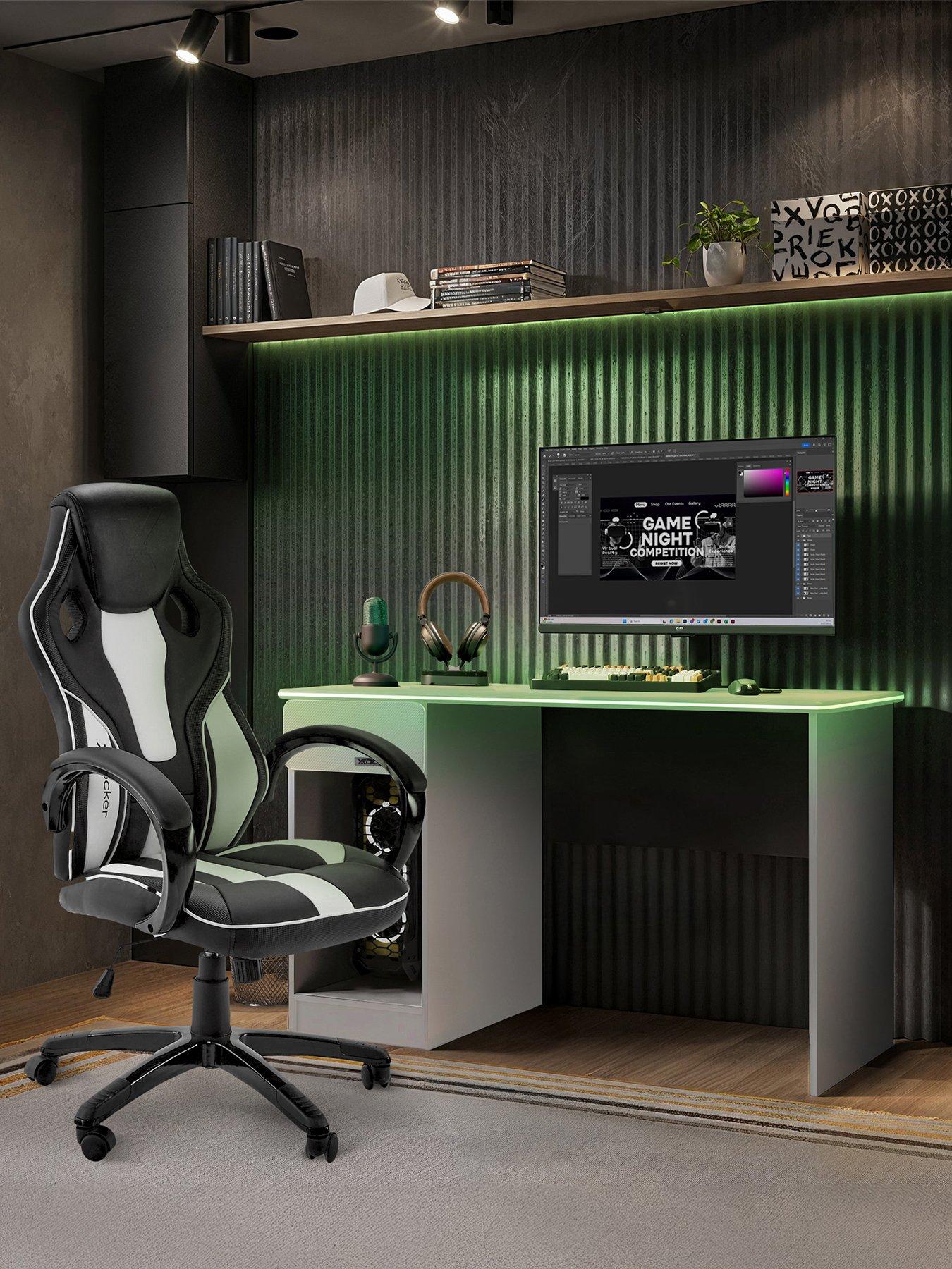 X Rocker X Rocker Gaming Bundle - Carbon-Tek LED Desk and Maverick Office Gaming Chair (White/Black)