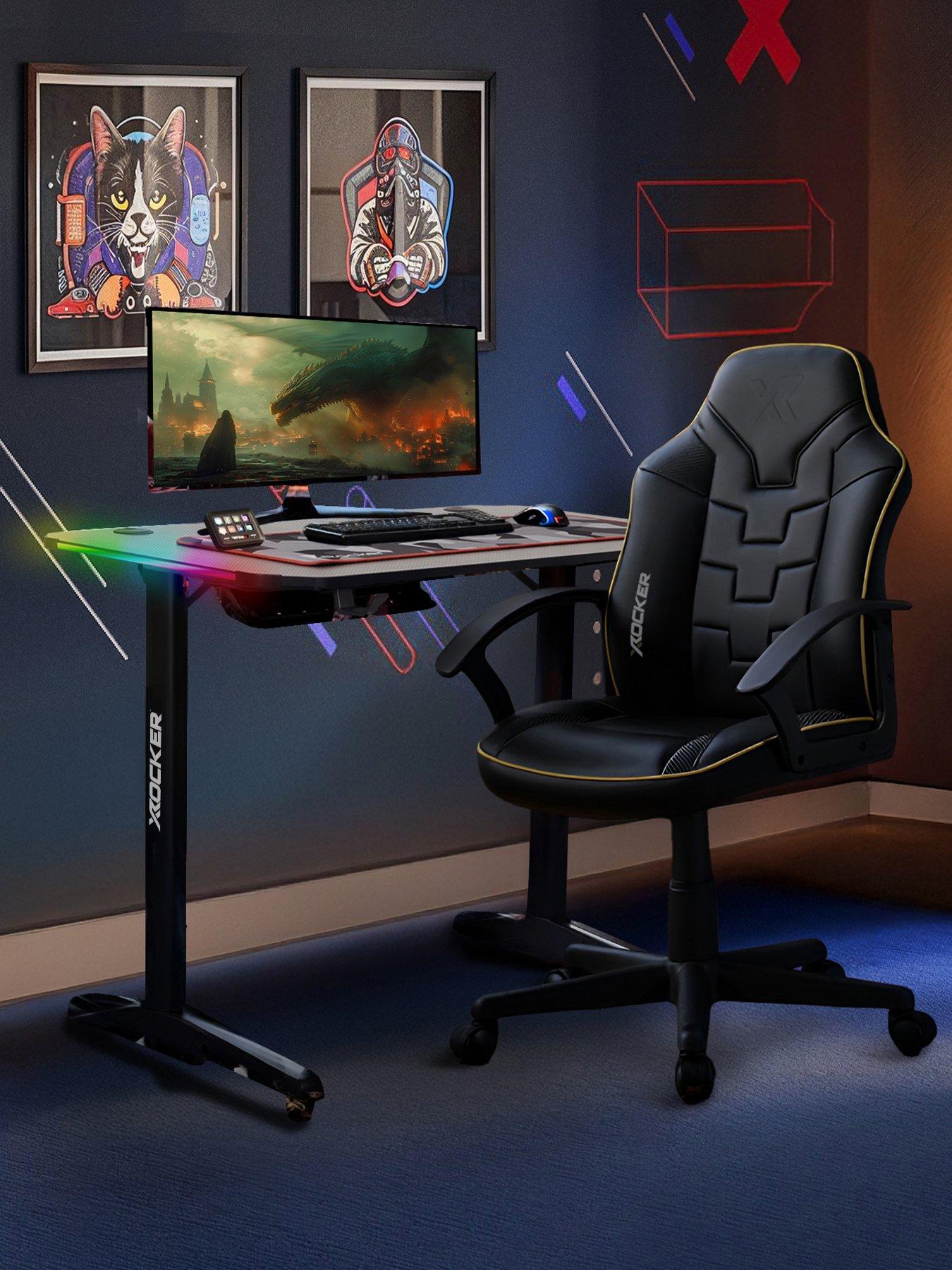 X Rocker X Rocker Gaming Bundle Panther RGB LED Desk and Saturn Mid-Back Office Gaming Chair - Gold
