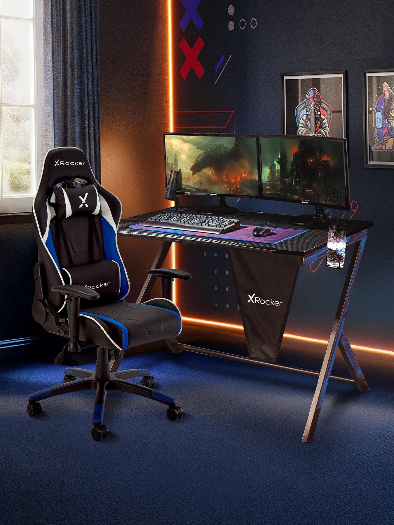 X Rocker X Rocker Gaming Bundle Ocelot Desk and Agility Jr Office Gaming Chair - Blue