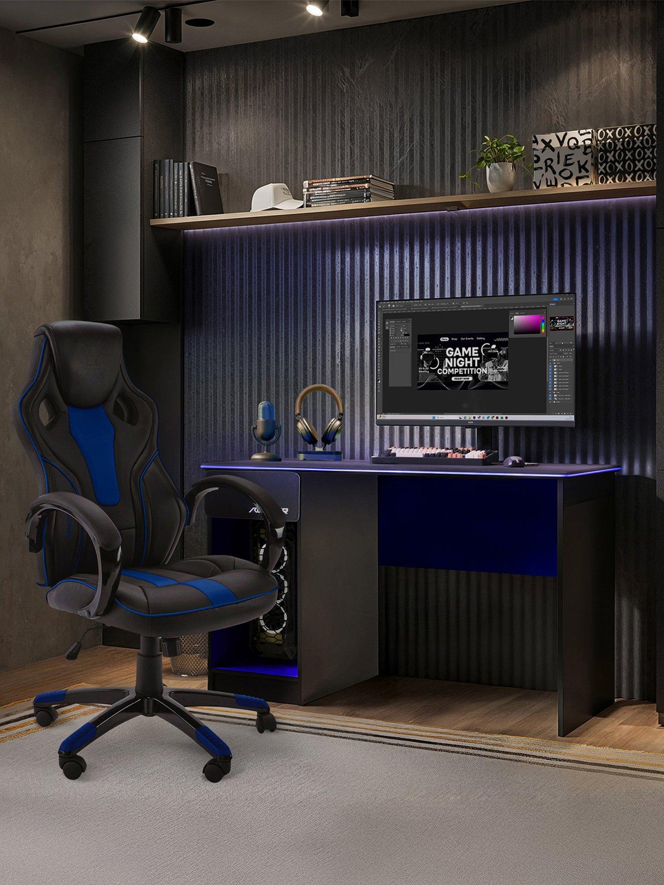 X Rocker X Rocker Gaming Bundle Carbon Tek LED Desk and Maverick Office Gaming Chair - Blue