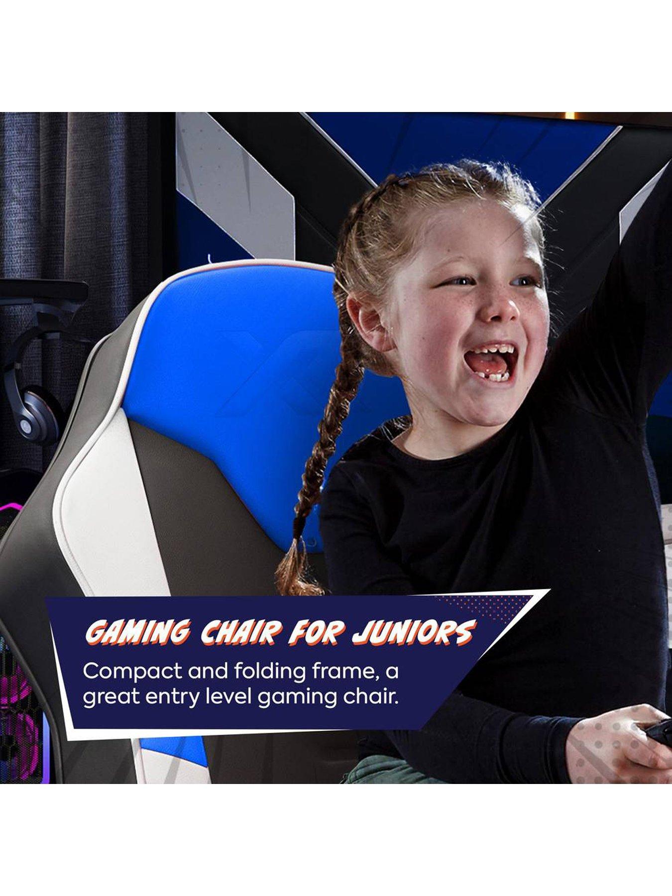 Image 5 of 7 of X Rocker Shadow 2.0 Audio Floor Rocker Gaming Chair for Kids - Blue / Black