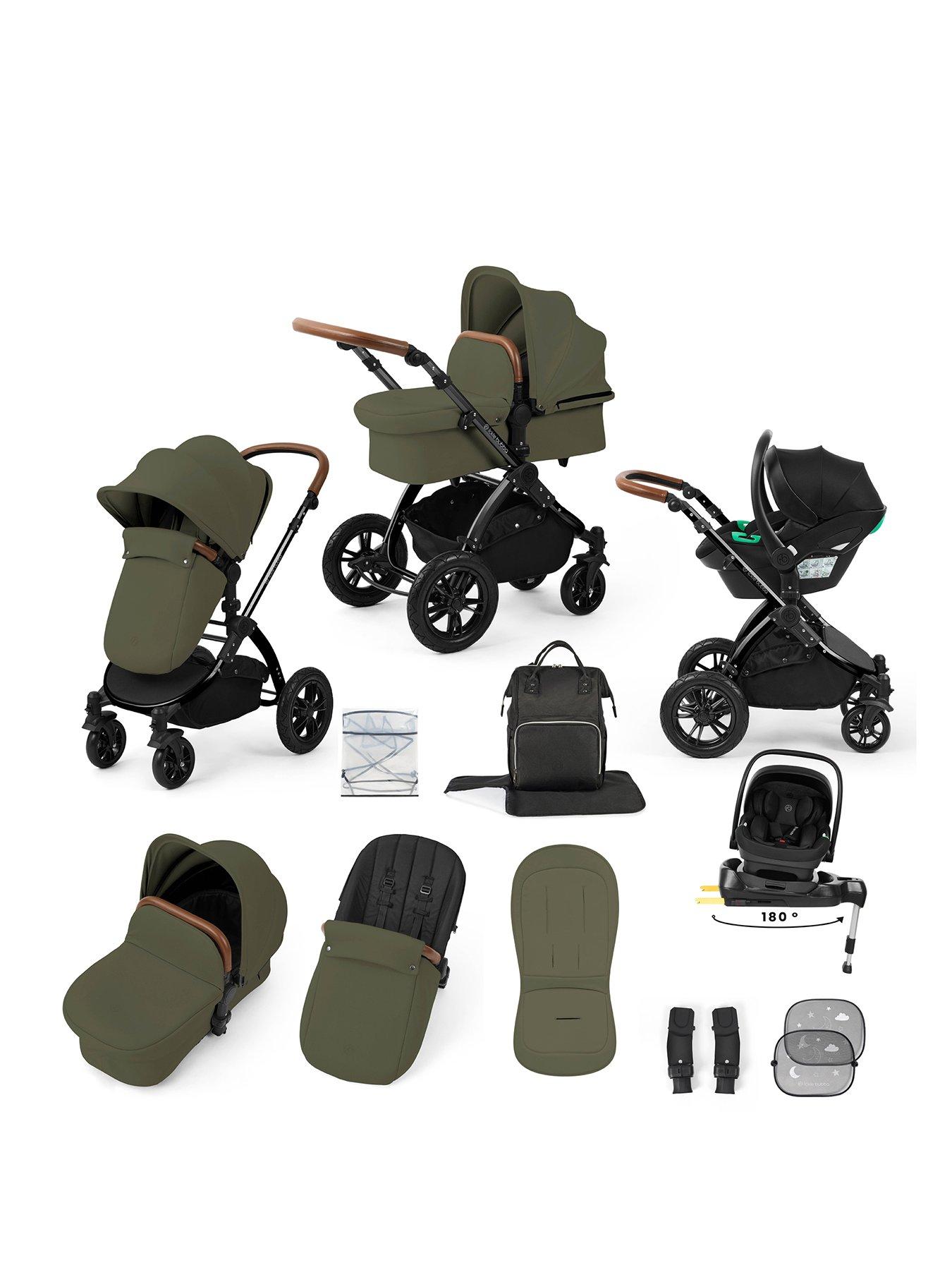 Image 1 of 7 of Ickle Bubba Stomp Luxe 12 Piece Travel System with i-Size Nimbus Car Seat & Spin ISOFIX Base - Black / Woodland / Tan