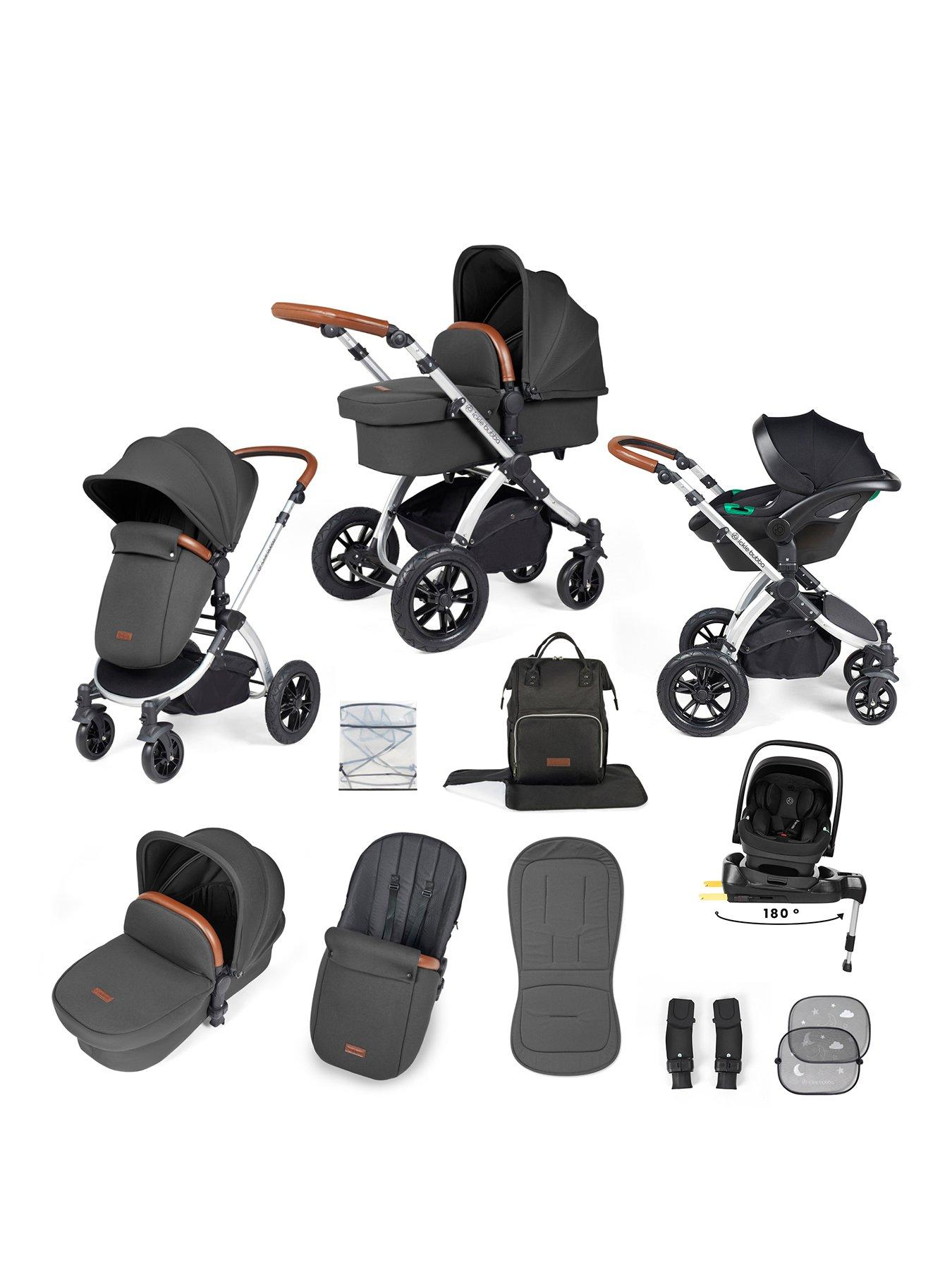 ickle-bubba-stomp-luxe-12-piece-travel-system-with-i-size-nimbus-car-seat-spin-isofix-base-silver-charcoal-grey-tan
