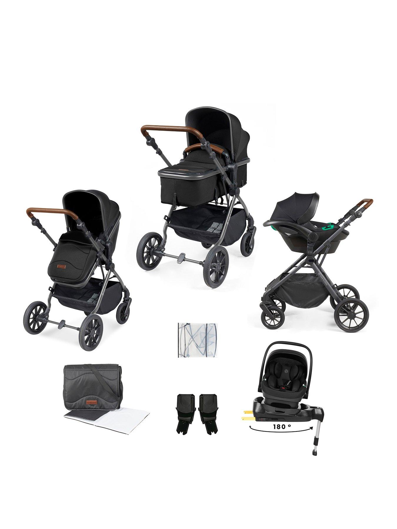 Ickle Bubba Cosmo 9 Piece Travel System with i-Size Nimbus Car Seat & Spin ISOFIX Base - Gunmetal / Black / Tan