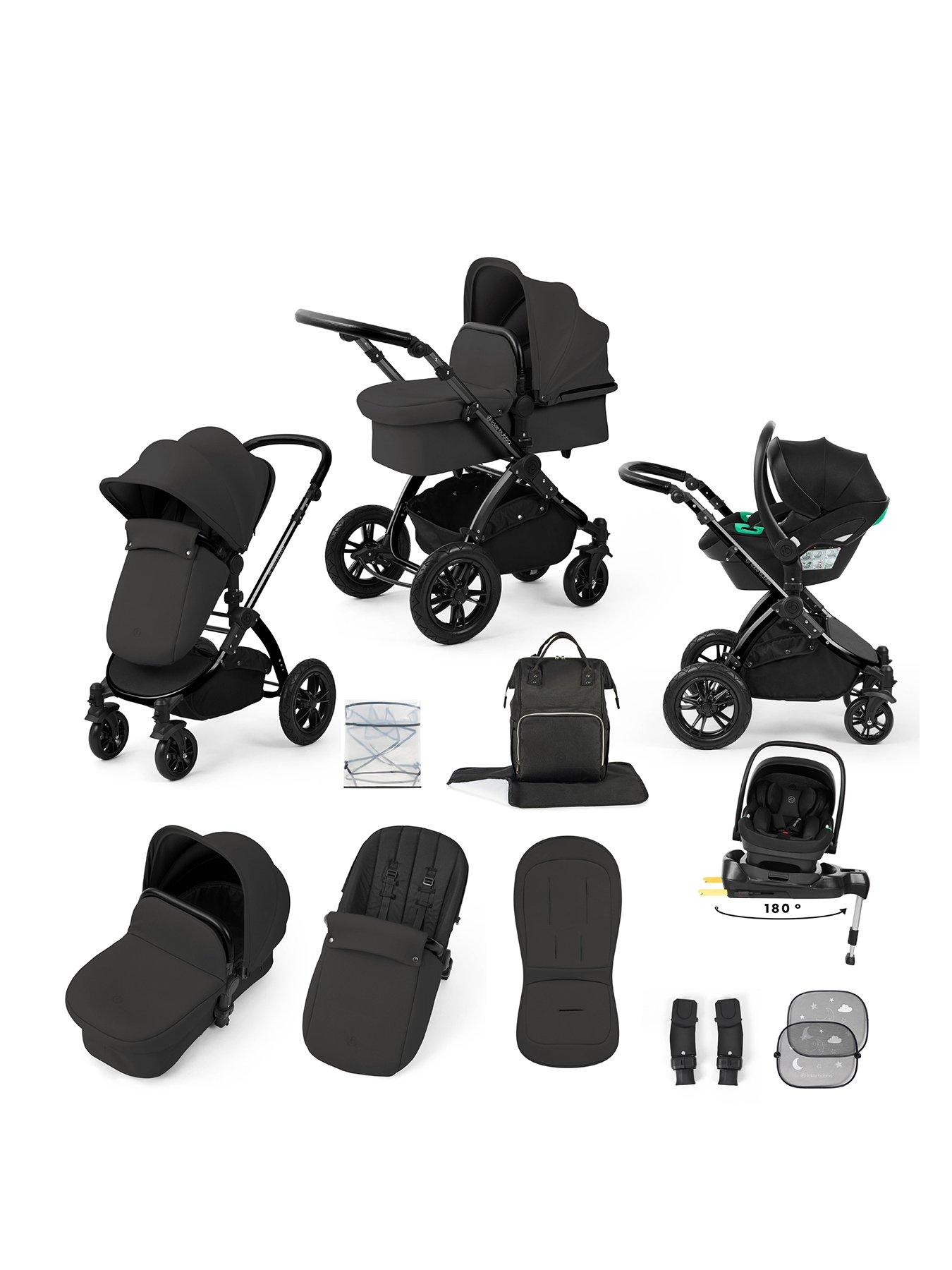 Image 1 of 7 of Ickle Bubba Stomp Luxe 12 Piece Travel system with i-Size Nimbus Car Seat & Spin ISOFIX Base - Black / Charcoal Grey / Black