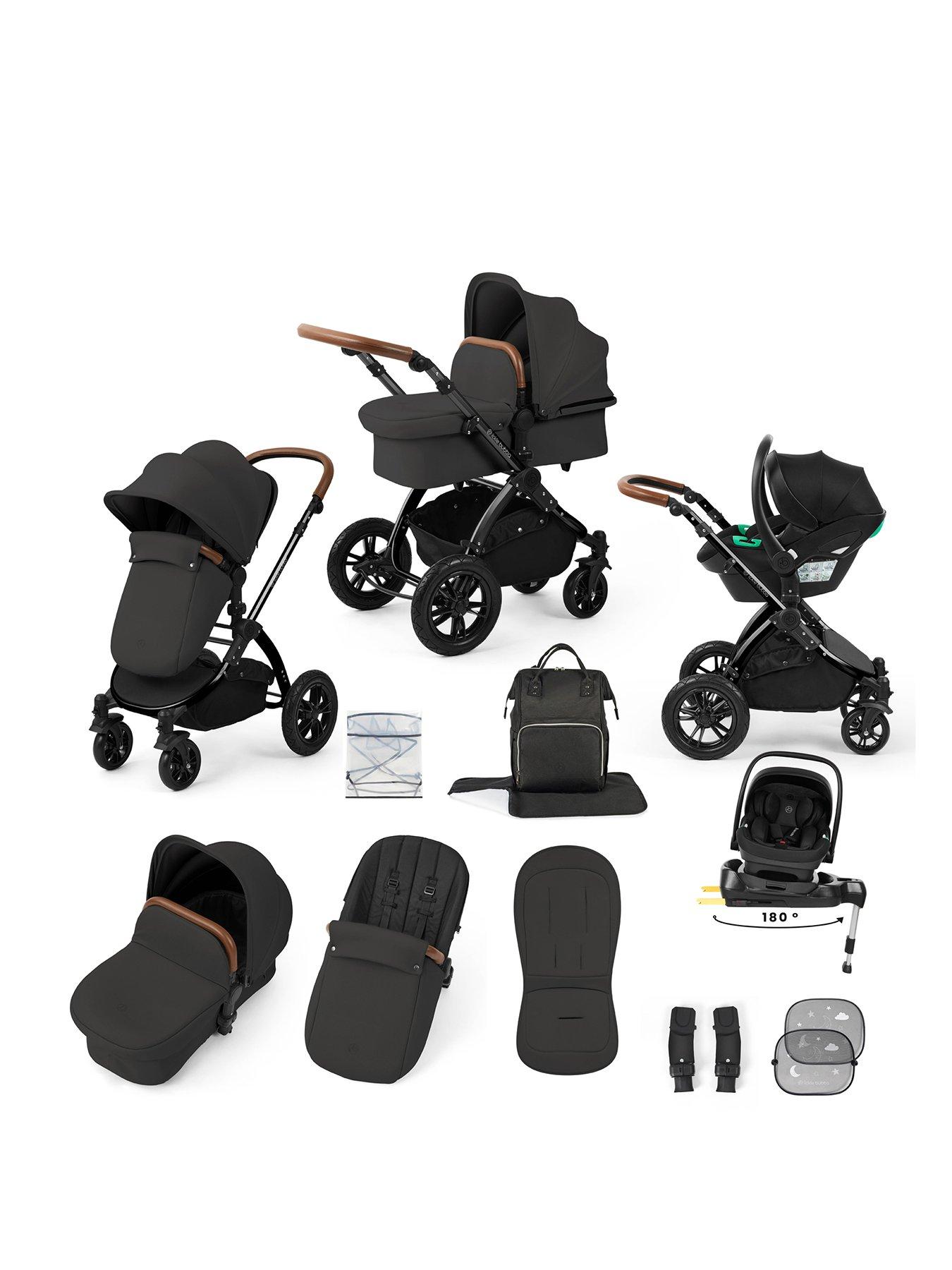 Image 1 of 7 of Ickle Bubba Stomp Luxe 12 Piece Travel system with i-Size Nimbus Car Seat & Spin ISOFIX Base - Black / Charcoal Grey / Tan