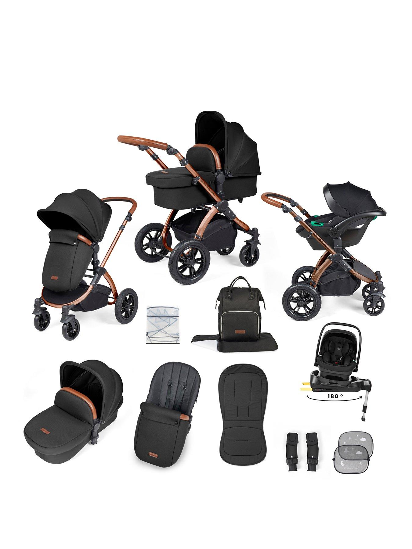 Ickle Bubba Stomp Luxe 12 Piece Travel System with i-Size Nimbus Car Seat & Spin ISOFIX Base - Bronze / Midnight  / Tan