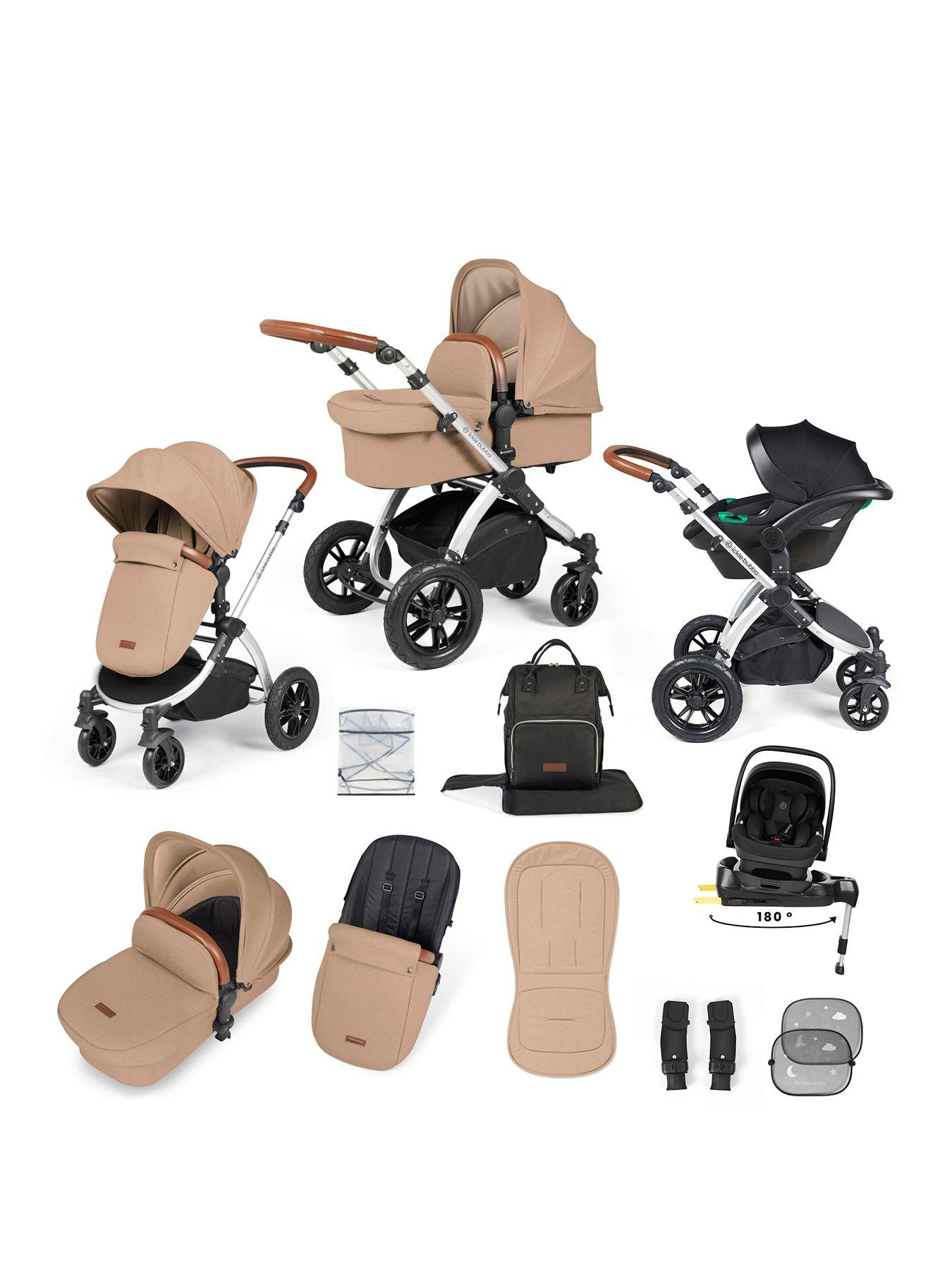 Ickle Bubba Stomp Luxe 12 Piece Travel System with i-Size Nimbus Car Seat & Spin ISOFIX Base - Silver / Desert / Tan