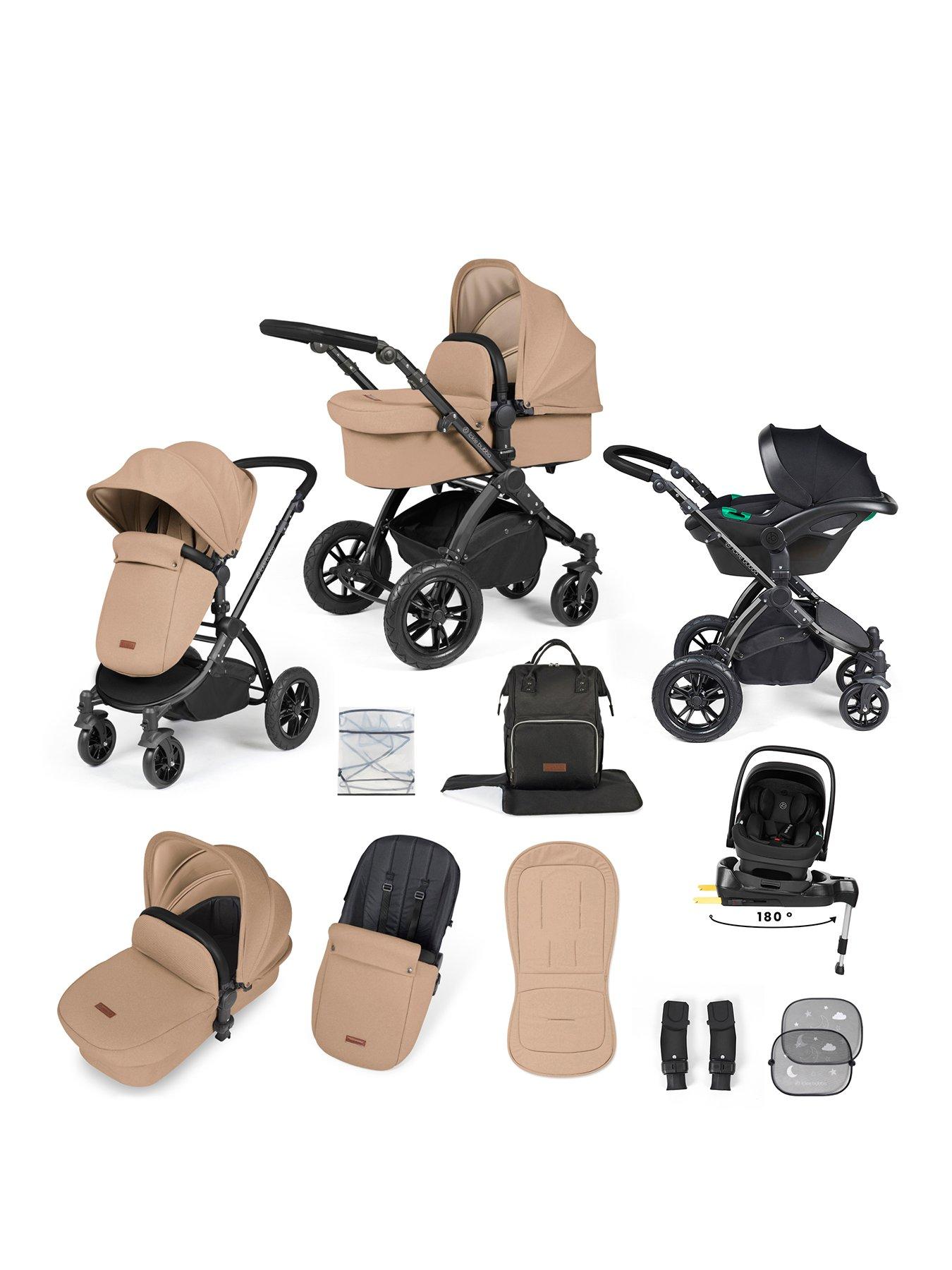 Ickle Bubba Stomp Luxe 12 Piece Travel System with i-Size Nimbus Car Seat & Spin ISOFIX Base - Black / Desert / Black