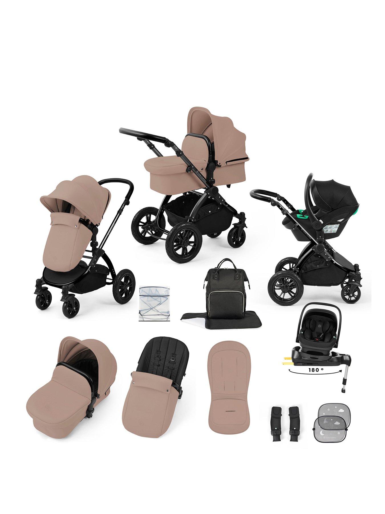 Image 1 of 7 of Ickle Bubba Stomp Luxe 12 Piece Travel System with i-Size Nimbus Car Seat & Spin ISOFIX Base - Black / Desert / Black