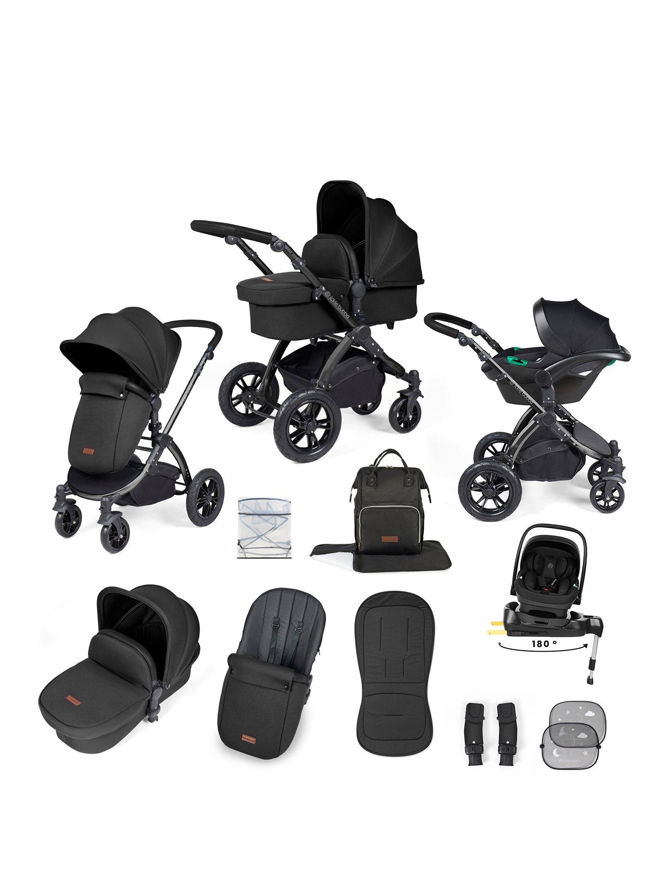 Ickle Bubba Stomp Luxe 12 Piece Travel System with i-Size Nimbus Car Seat & Spin ISOFIX Base - Black / Midnight / Black