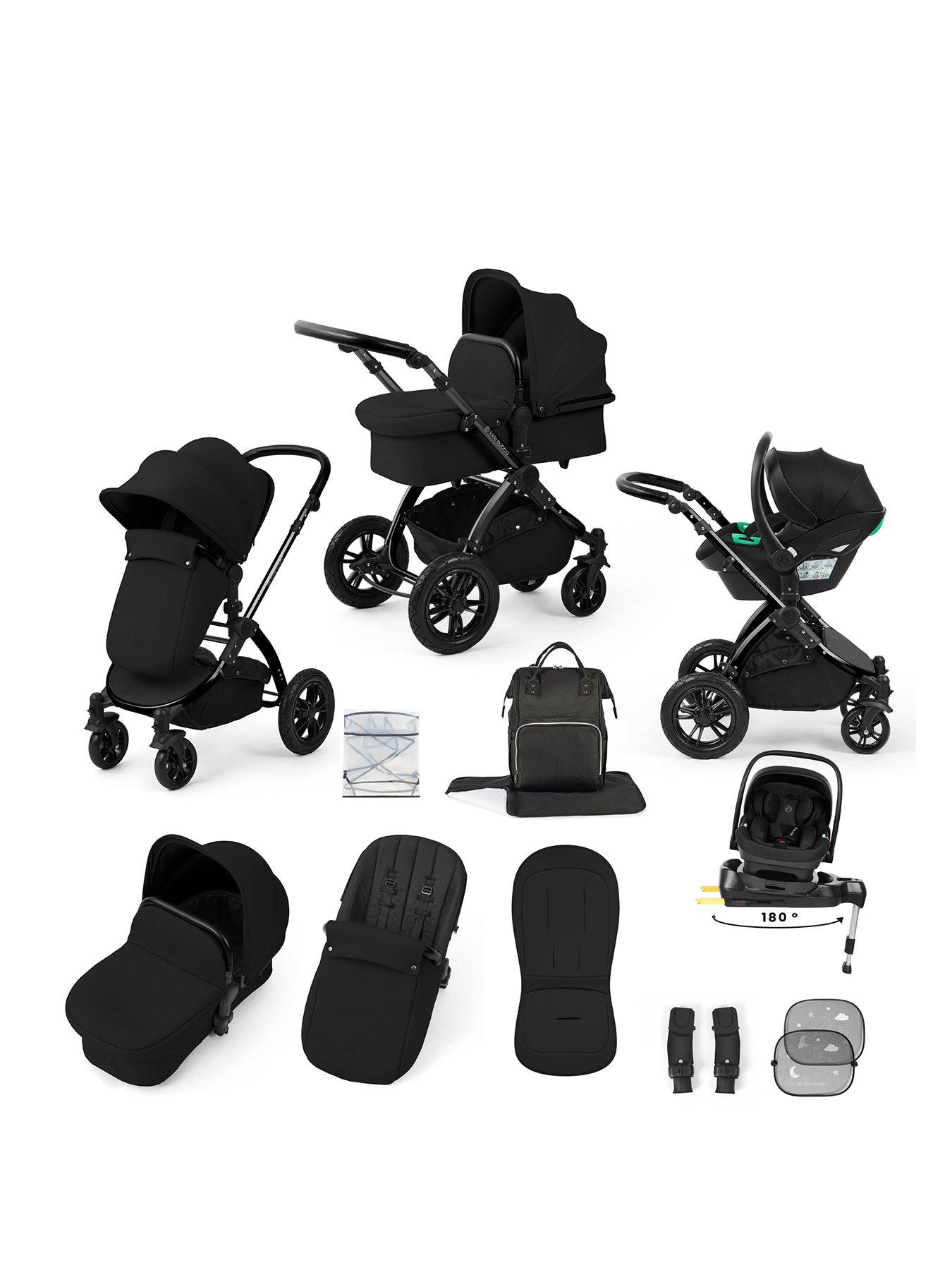 Image 1 of 7 of Ickle Bubba Stomp Luxe 12 Piece Travel System with i-Size Nimbus Car Seat & Spin ISOFIX Base - Black / Midnight / Black