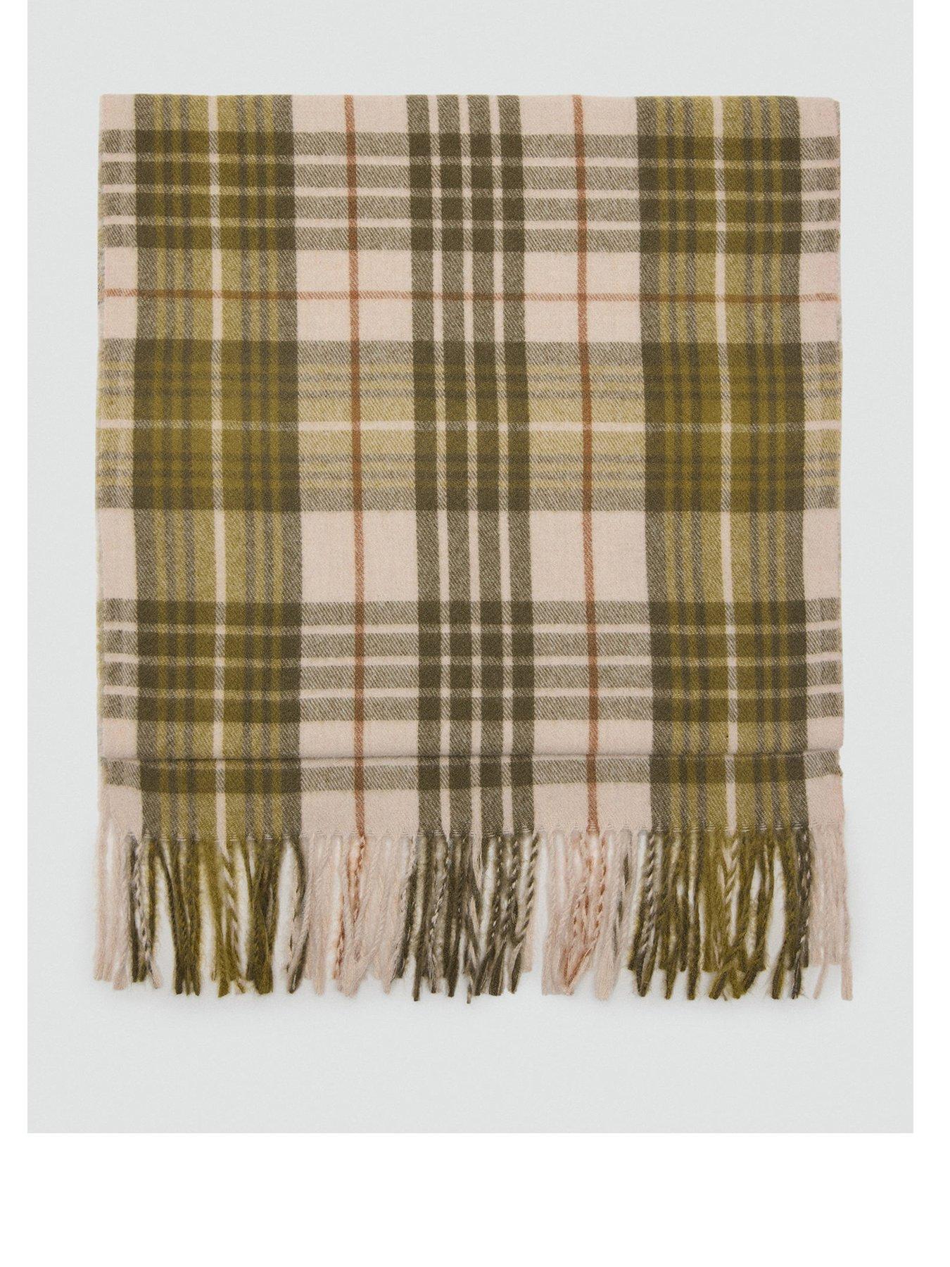 Mango Check Scarf With Fringed Ends - Green