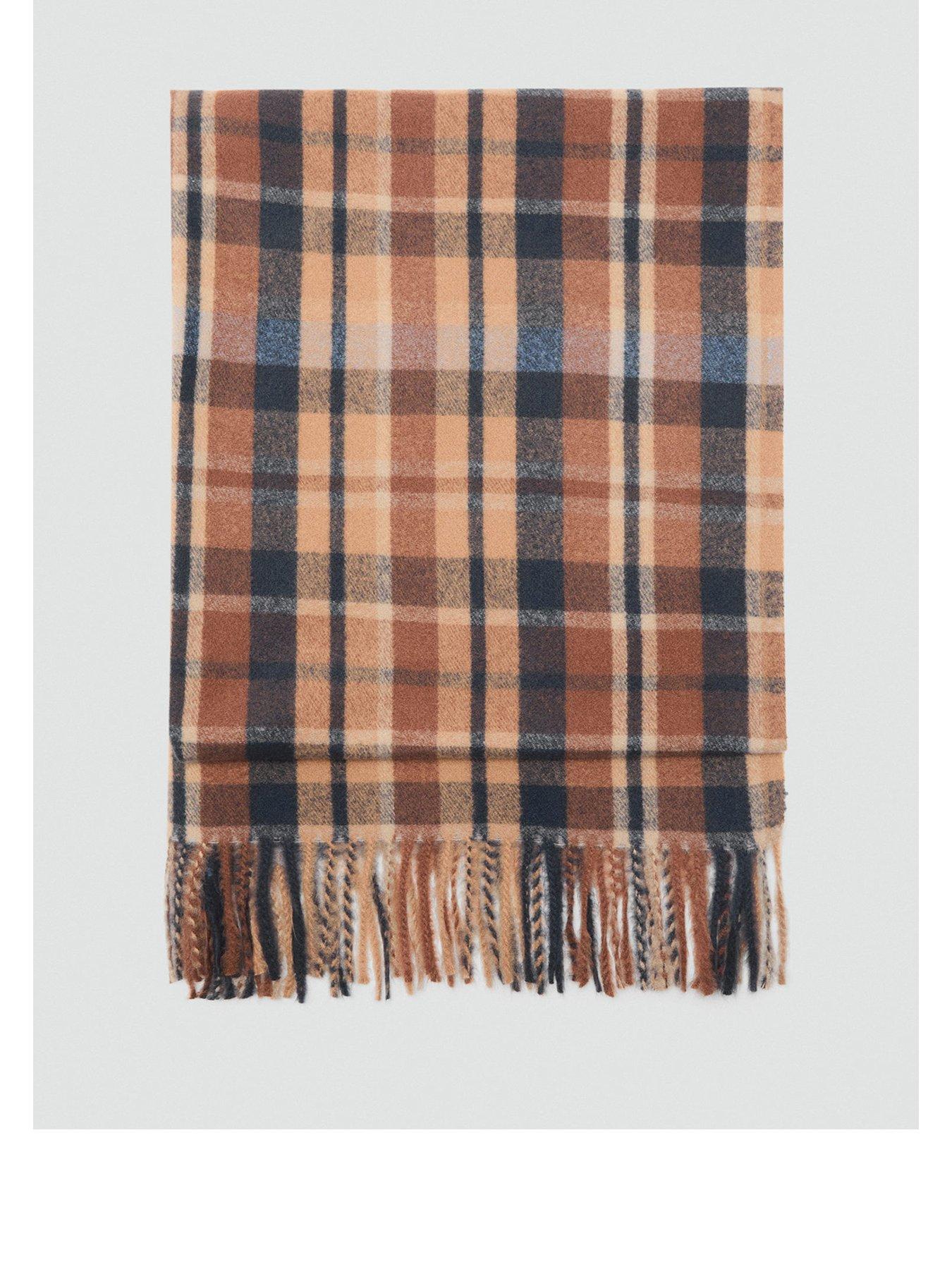 mango-check-scarf-with-fringed-ends-brown