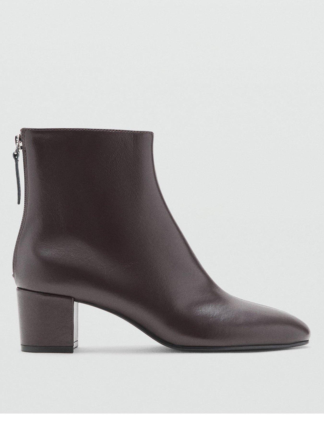 Mango Leather Ankle Boots With Block Heel - Brown