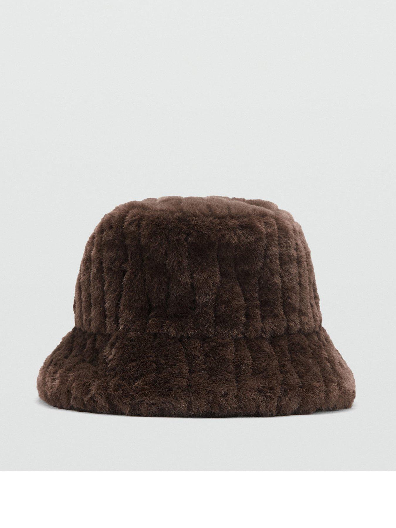 Mango Faux Fur Bucket Hat - Brown