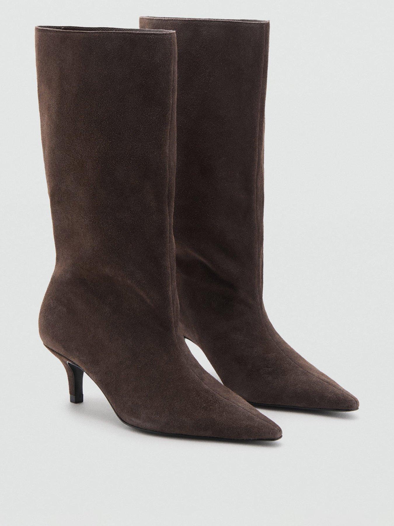 Mango Suede Ankle Boot With Kitten Heel Brown Very