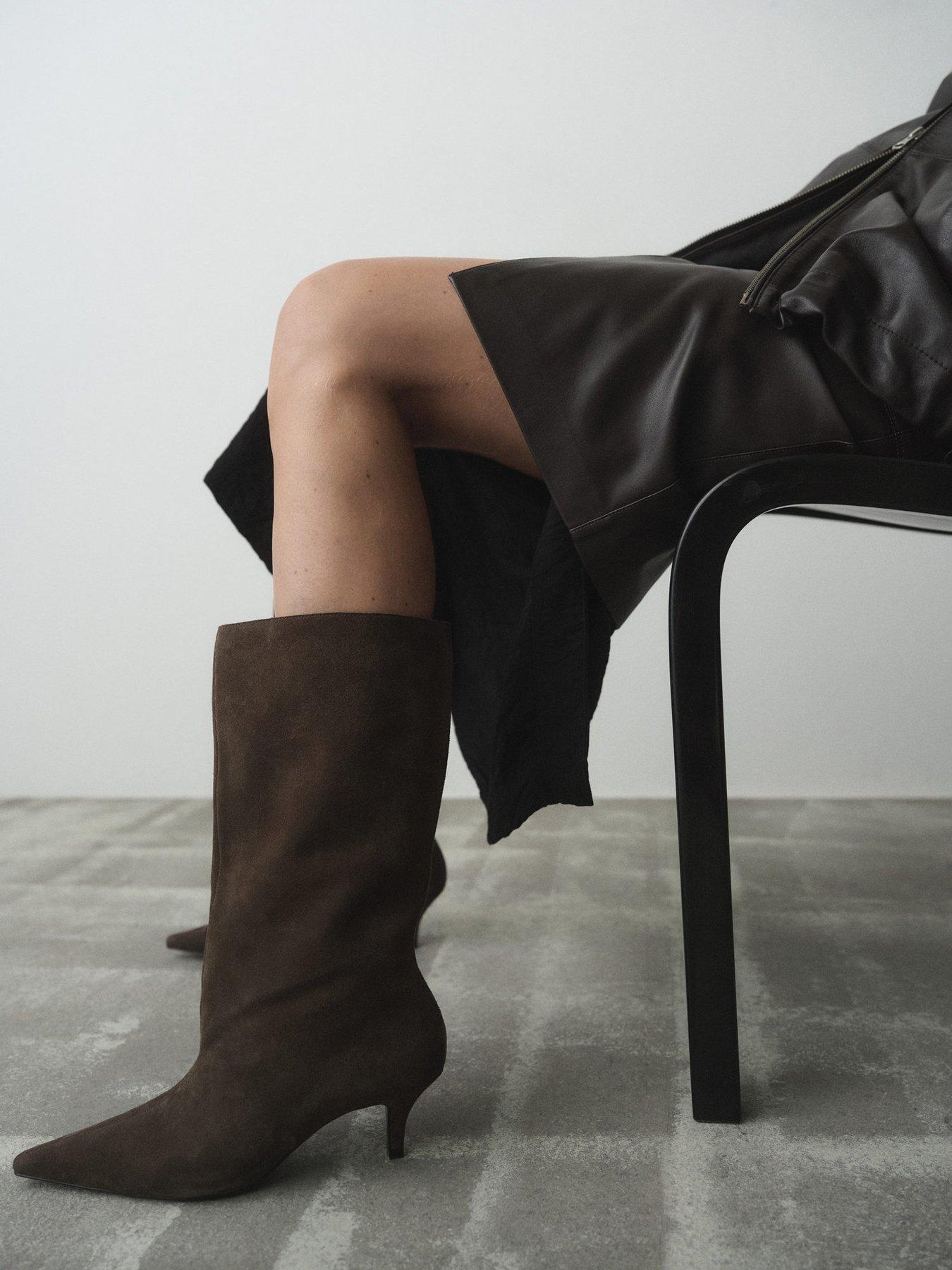 Mango Suede Ankle Boot With Kitten Heel Brown Very