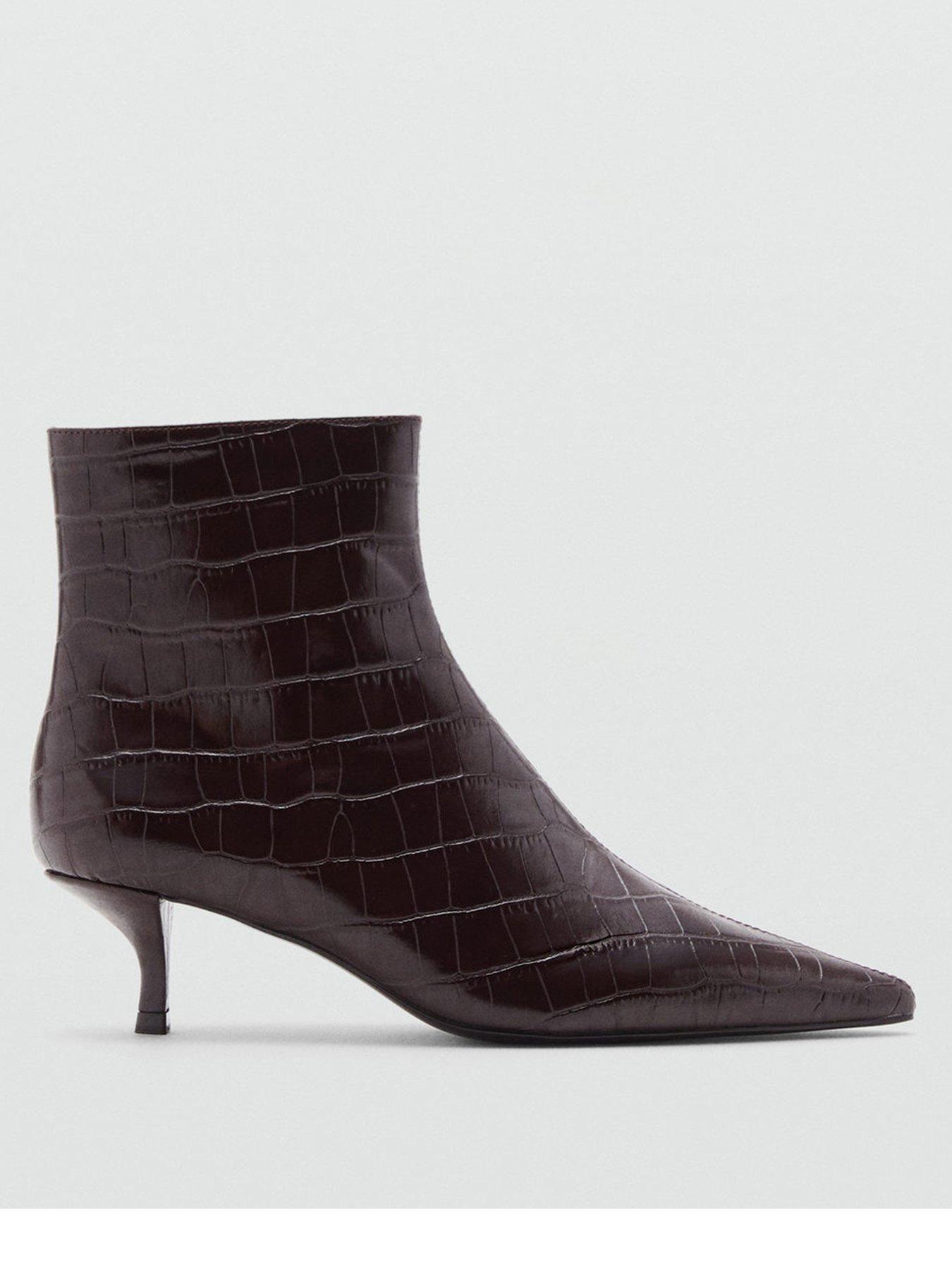 Mango Croc Effect Pointed Toe Ankle Boot Brown Very