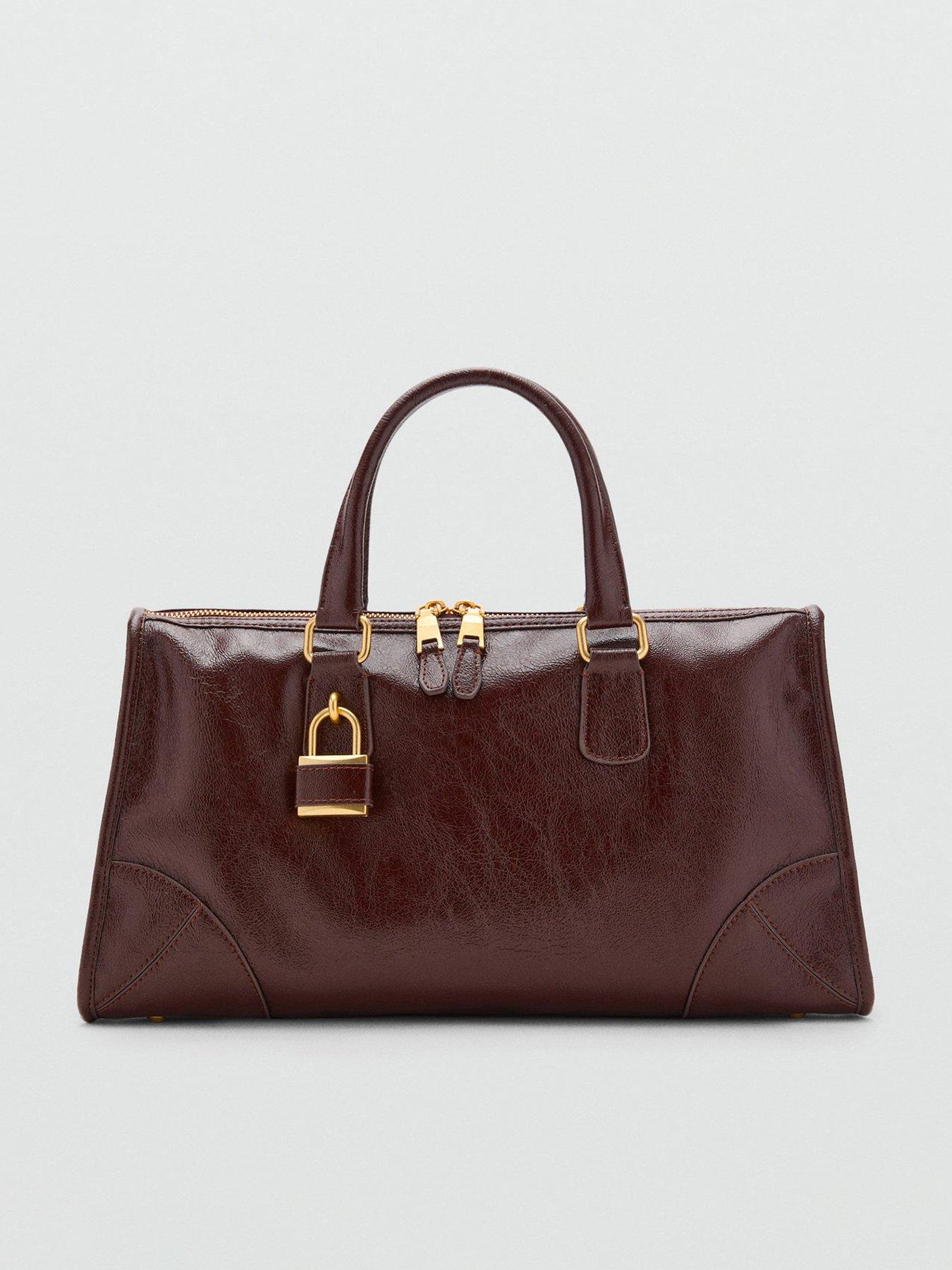 Image 1 of 6 of Mango Rectangular Handbag With Handles - Brown
