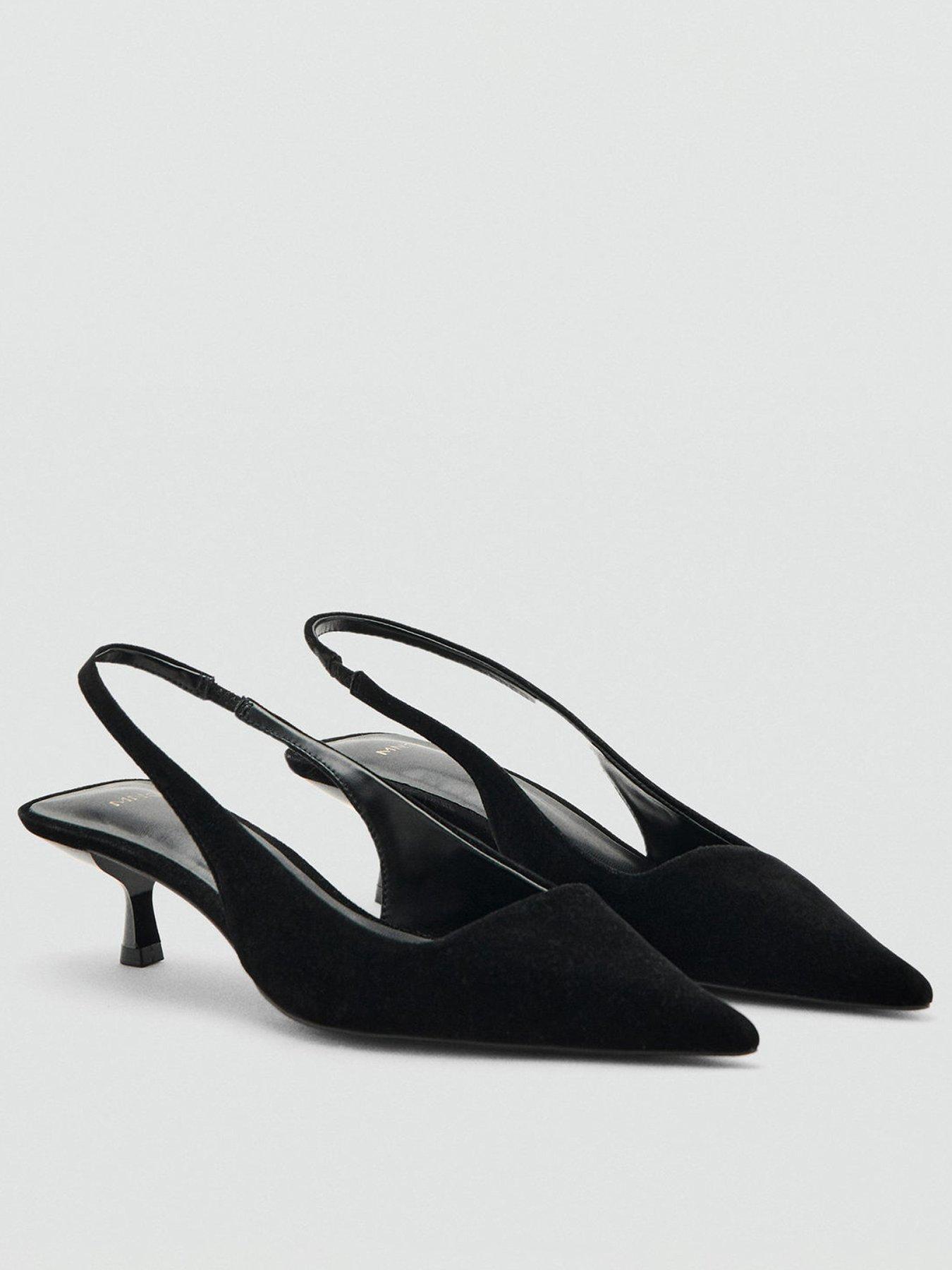Mango Velvet Sling Back Kitten Heel - Black