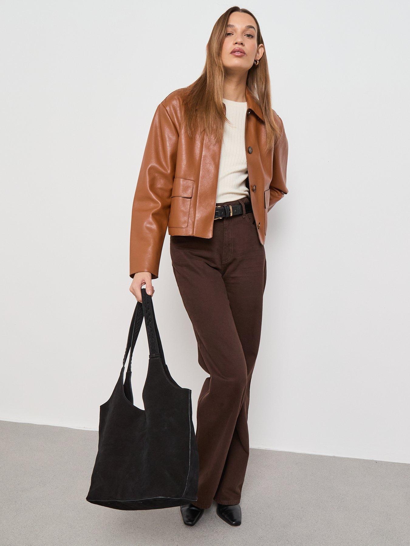 Image 3 of 6 of Mango Leather Effect Jacket With Pockets - Beige
