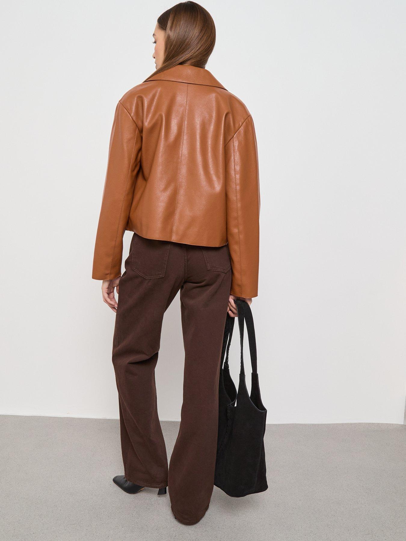 Image 6 of 6 of Mango Leather Effect Jacket With Pockets - Beige