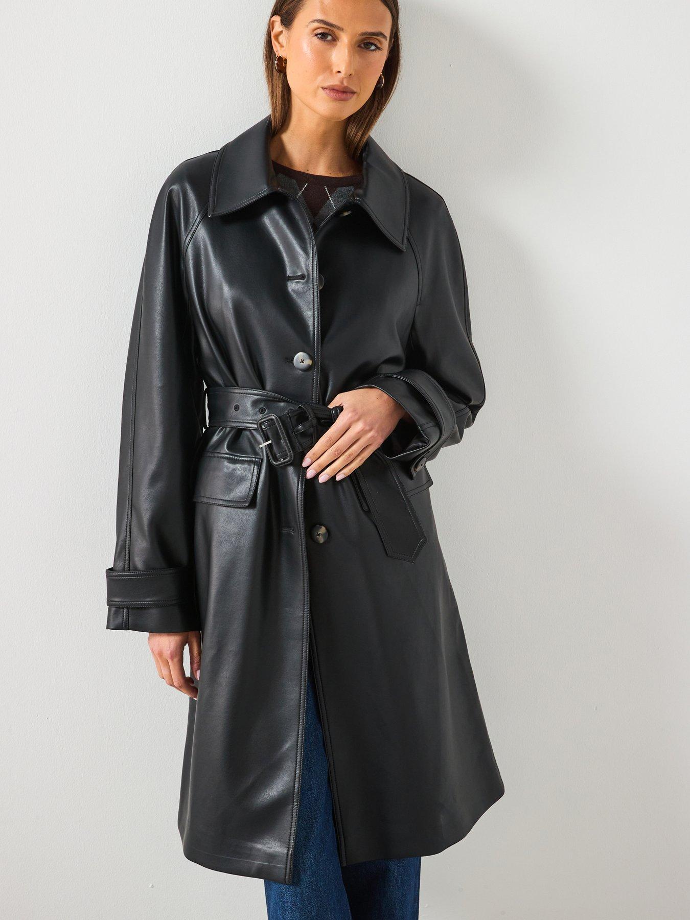 Mango Long Faux Leather Trench With Belt - Black