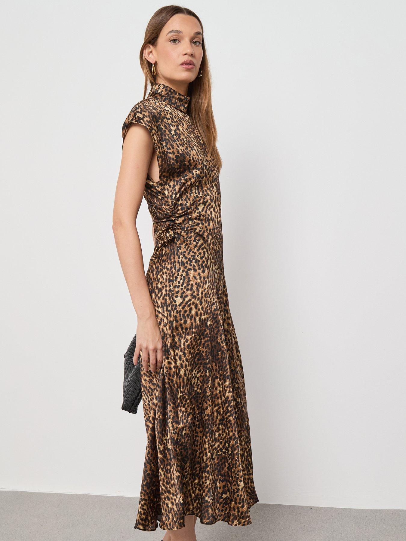 Mango Leopard Print Satin Dress