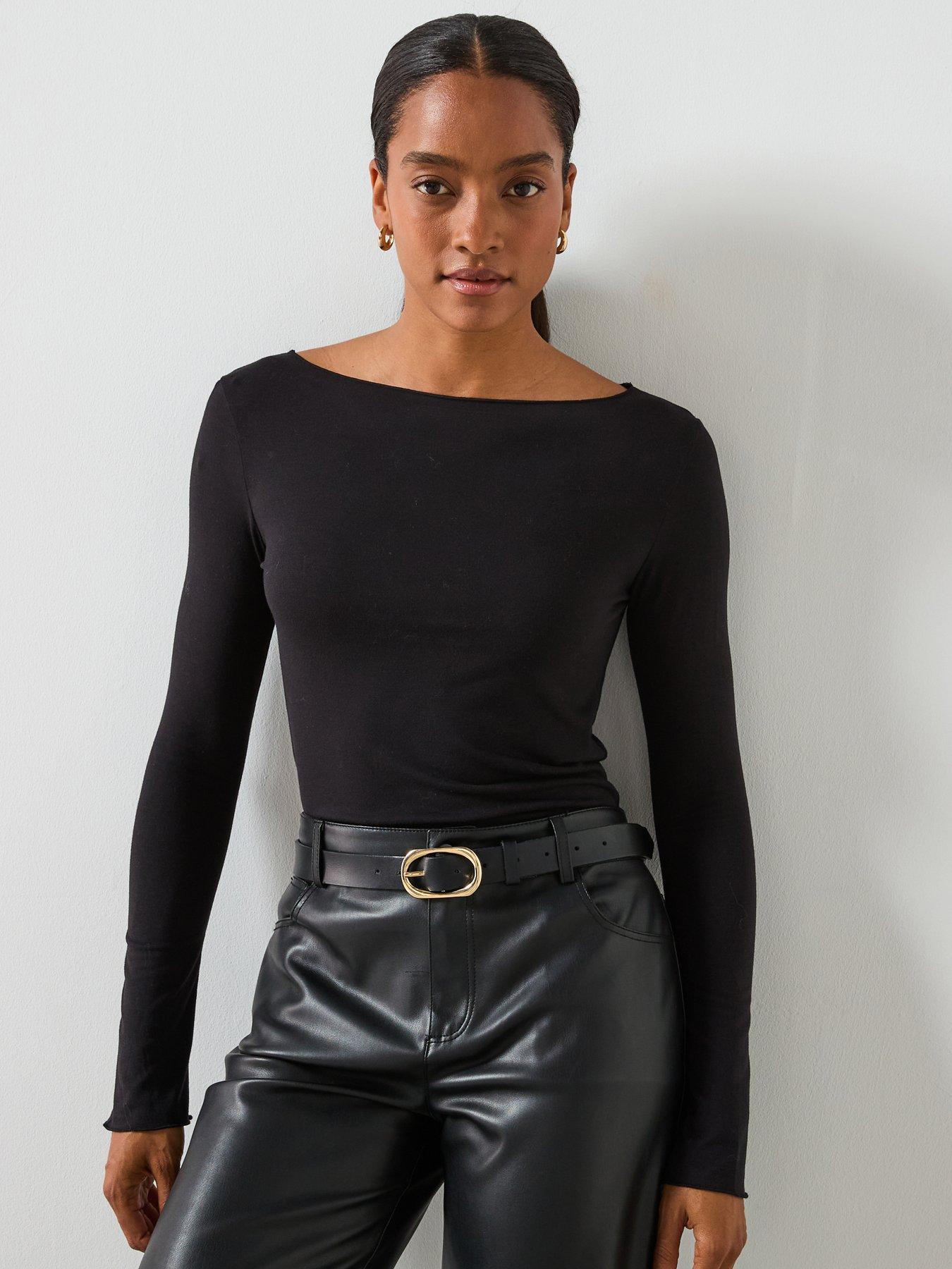 Mango Boat Neck T-Shirt - Black