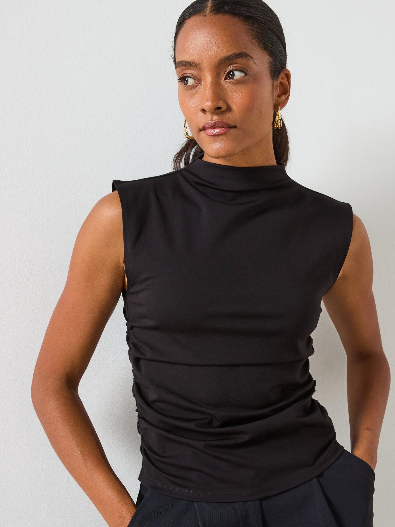 Mango Ruched Funnel Neck Top
