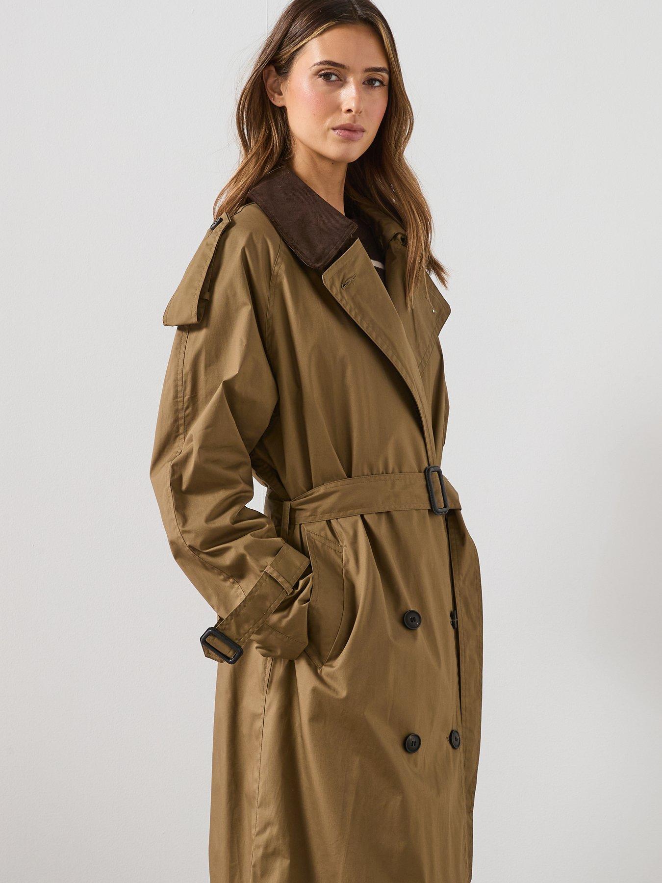 Mango Double Breasted Trench Coat With Corduroy Collar - Green | Very