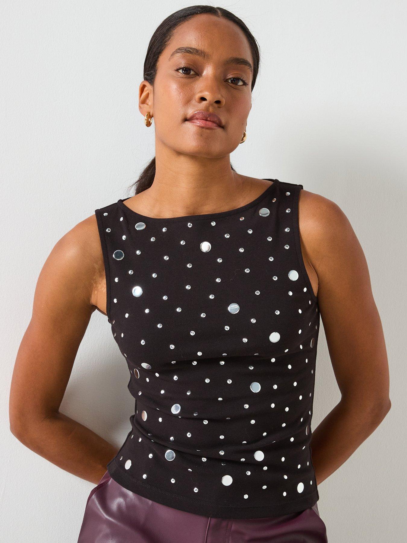 Mango Boat Neck Top With Rhinestones