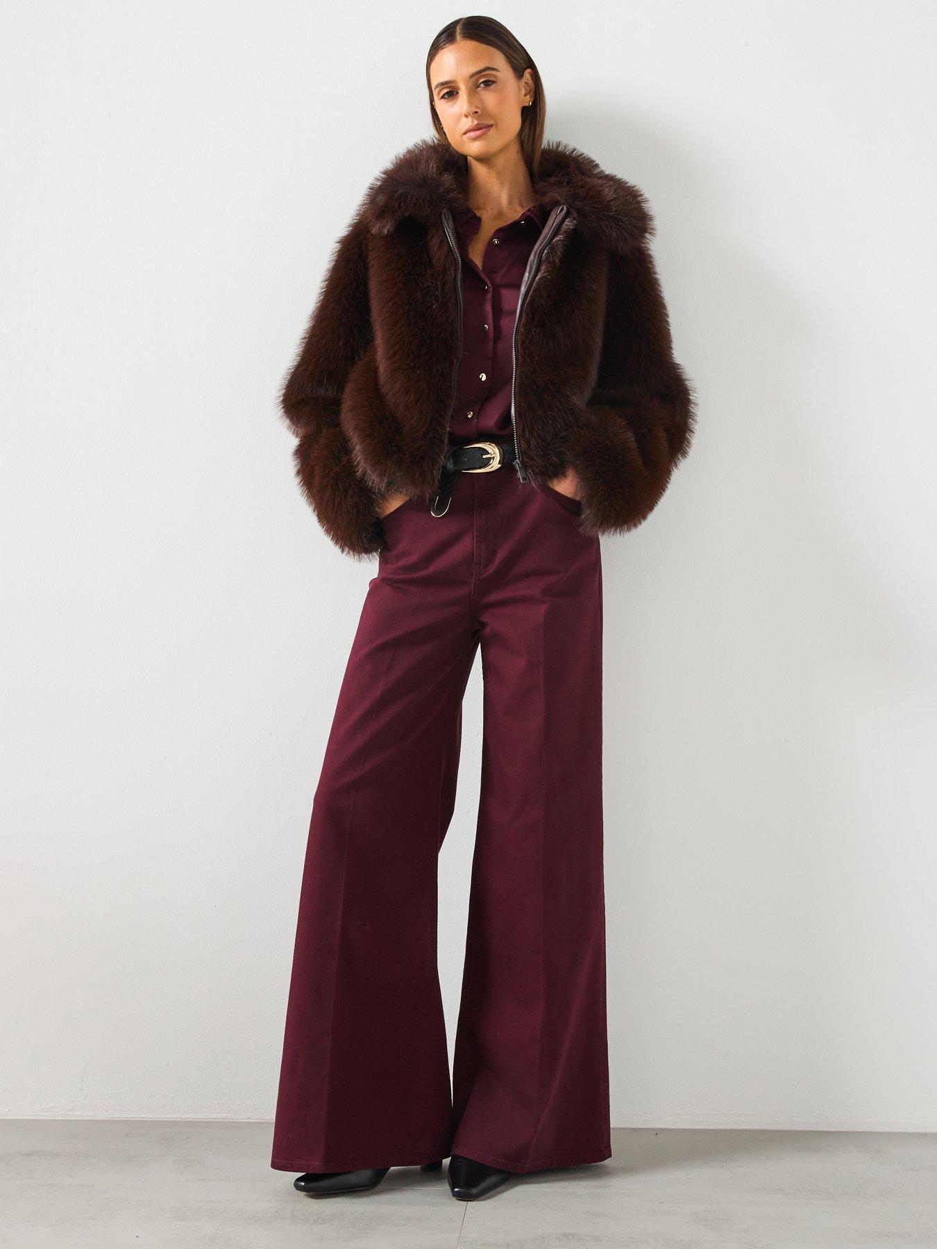 Image 3 of 6 of Mango Faux Fur Jacket With Lapels - Brown