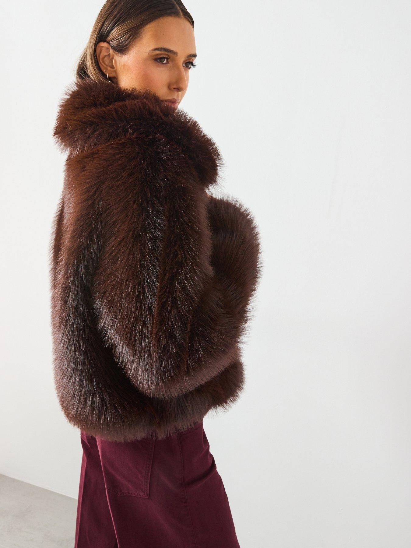 Image 5 of 6 of Mango Faux Fur Jacket With Lapels - Brown