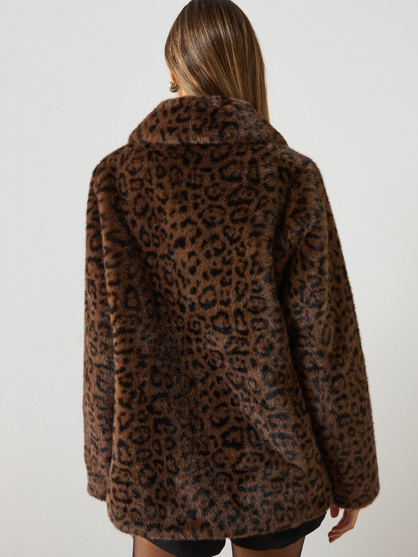 Image 2 of 6 of Mango Faux Fur Leopard Print Coat - Brown