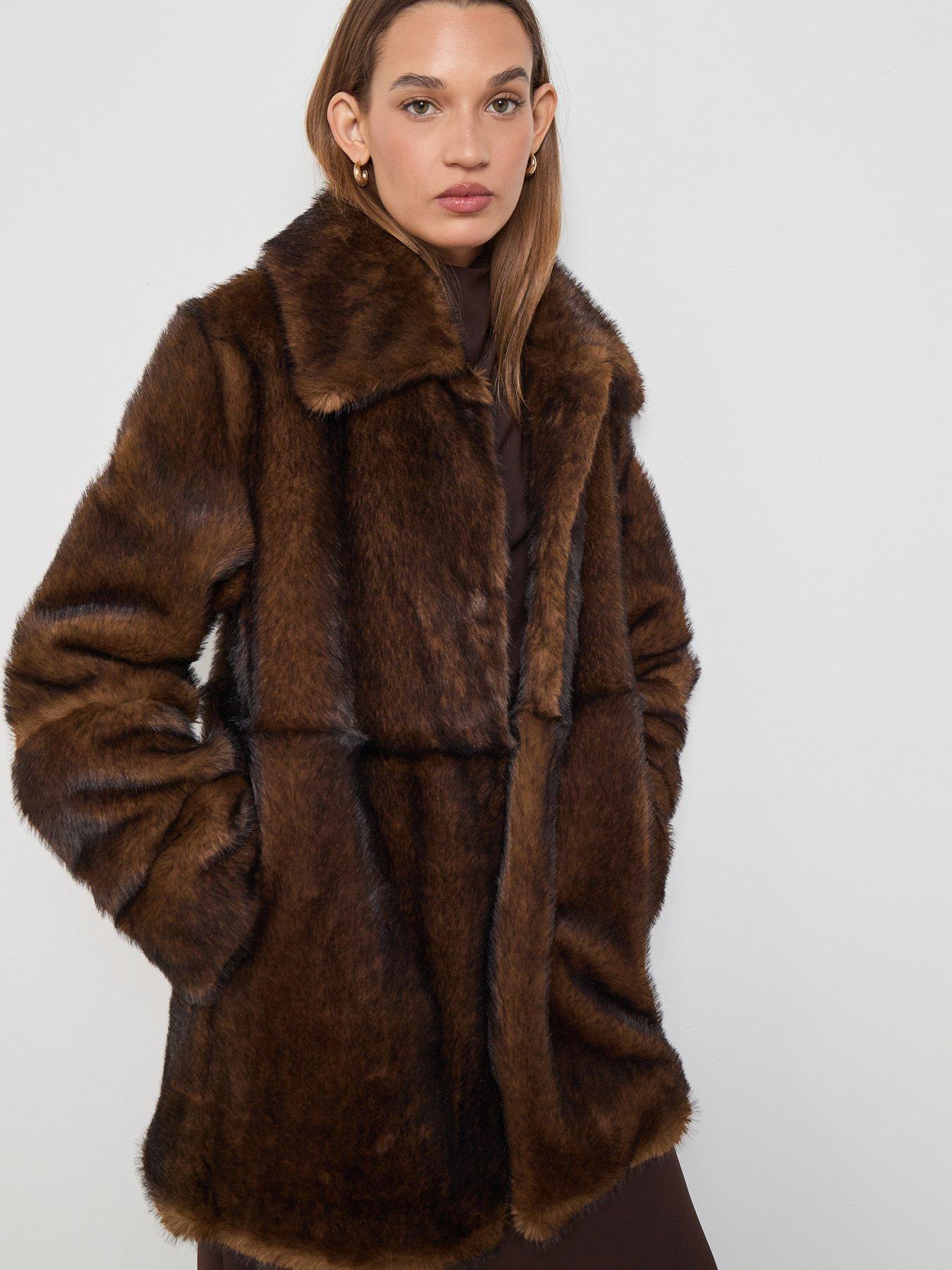 Mango Faux Fur Coat With Shirt Collar